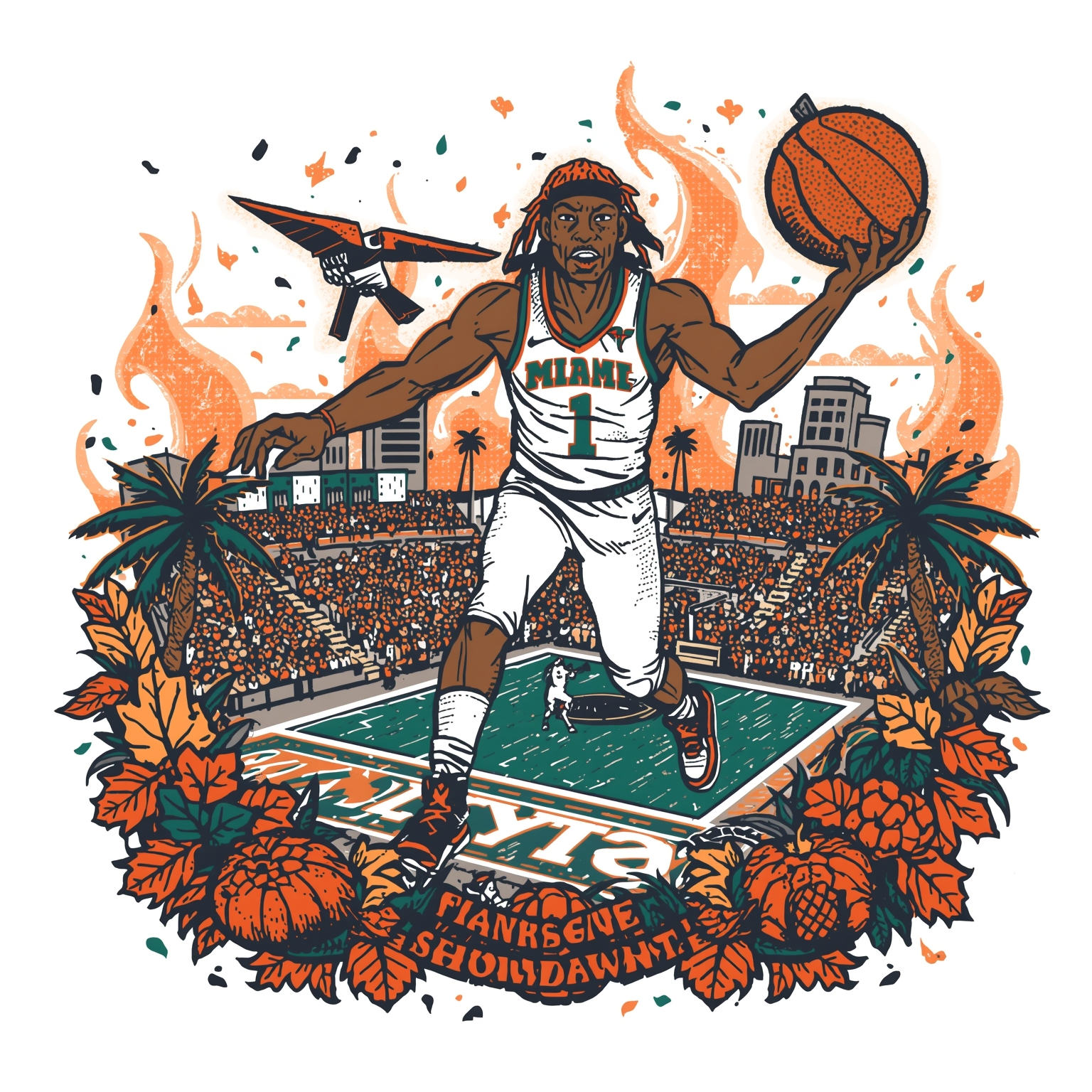 Thanksgiving Showdown: Miami vs. BYU Basketball Clash - painting of Miami Hurricanes basketball venue