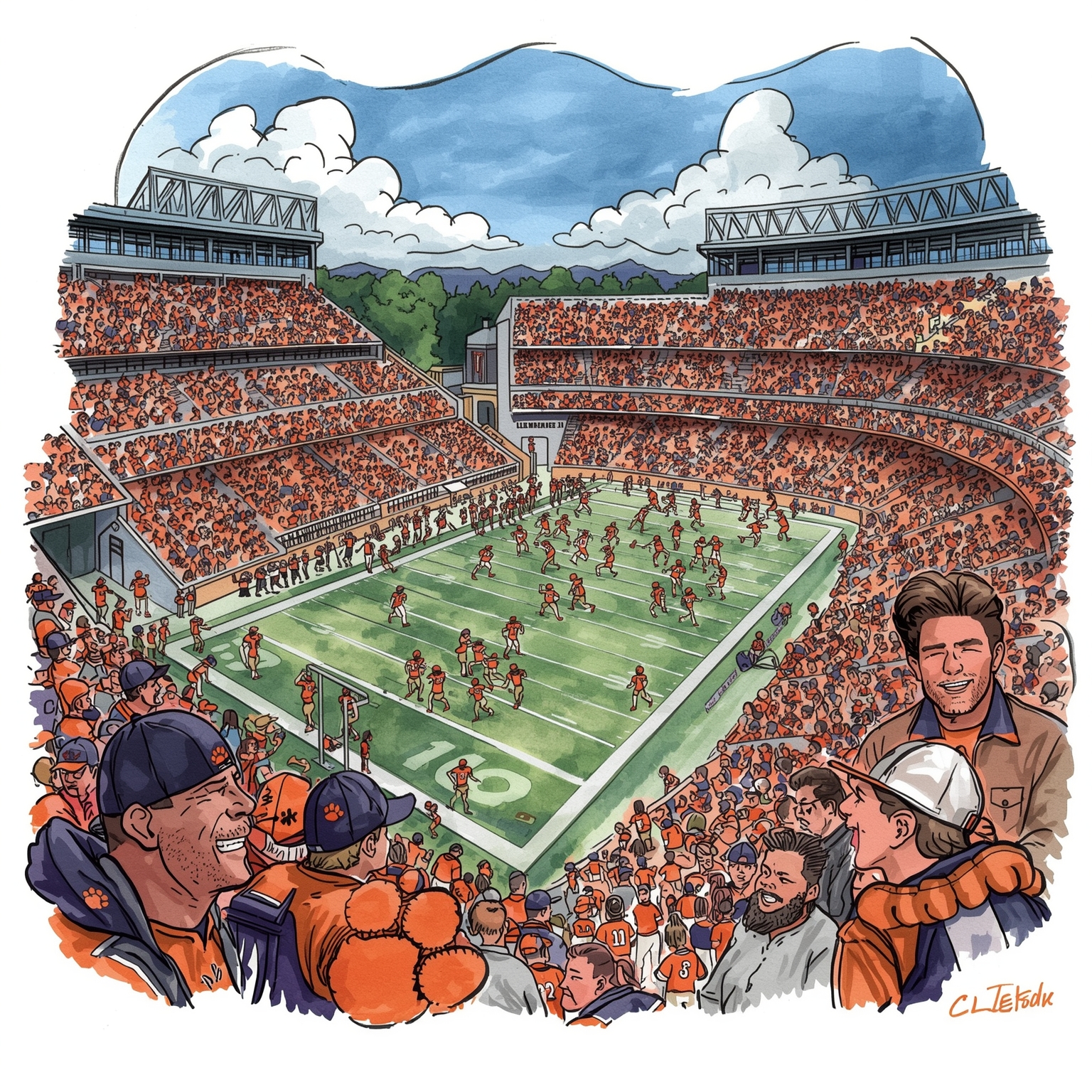 Clemson’s Rivalry: Fresh Faces and Feisty Friendships - painting of Clemson Tigers football venue