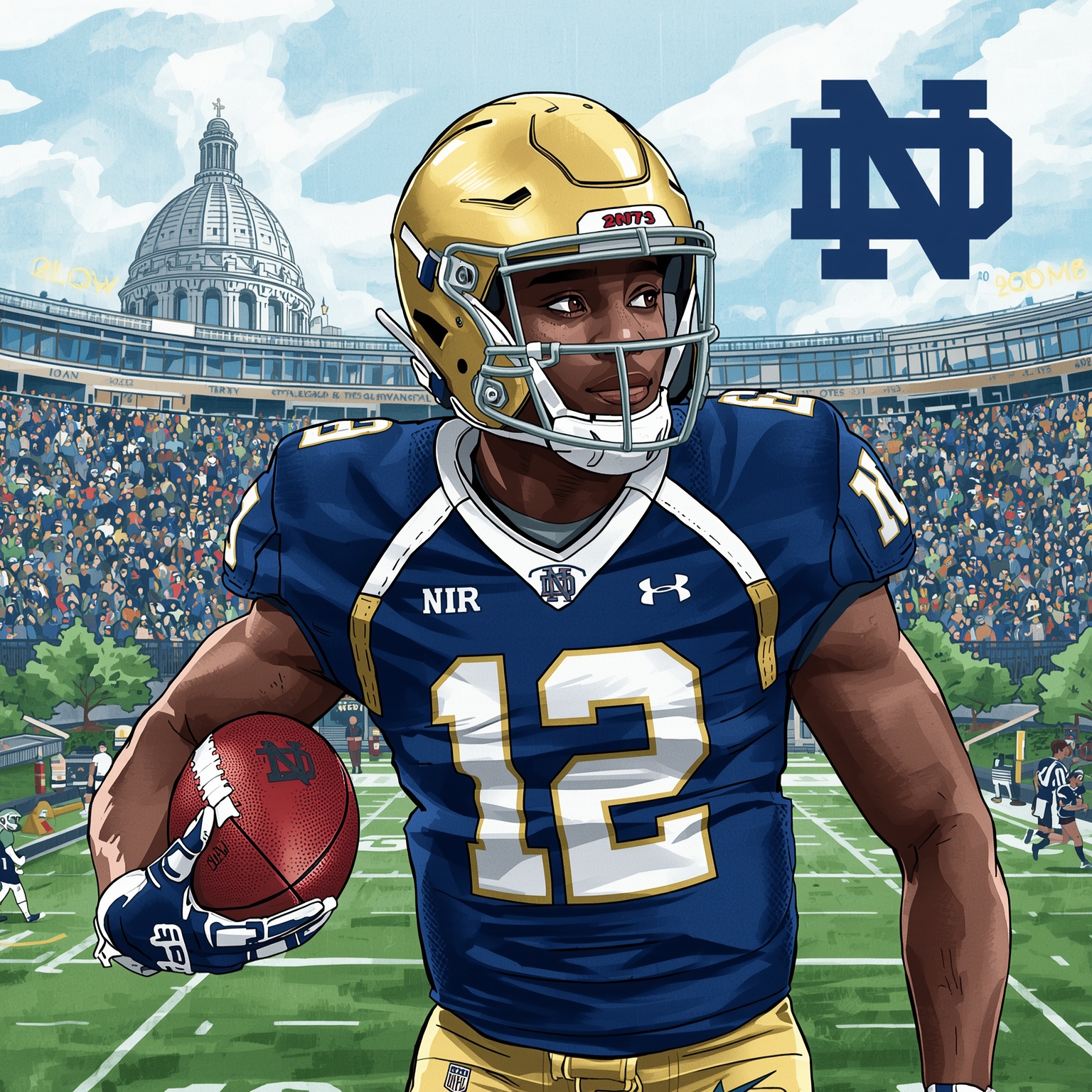 Notre Dame’s Heisman Hunt: Jeremiyah Love vs. Stanford - painting of Notre Dame Fighting Irish football venue