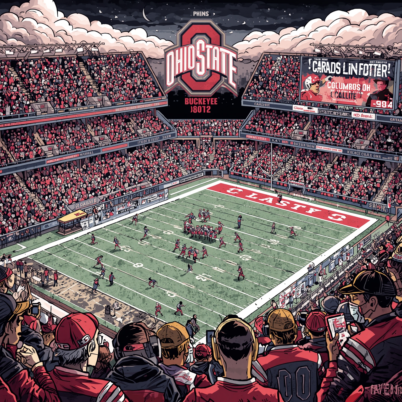 Buckeyes Brace Cold Battle Amid ‘Psychotic’ Fans - painting of Ohio State Buckeyes football venue