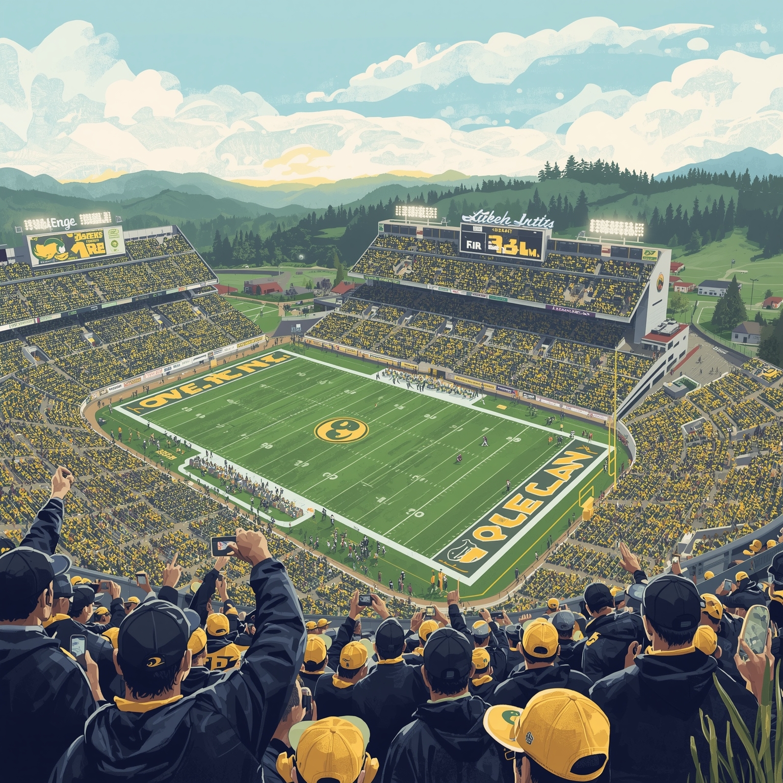 Ducks vs. Huskies: Rivalry Showdown & Live Updates - painting of Oregon Ducks football venue