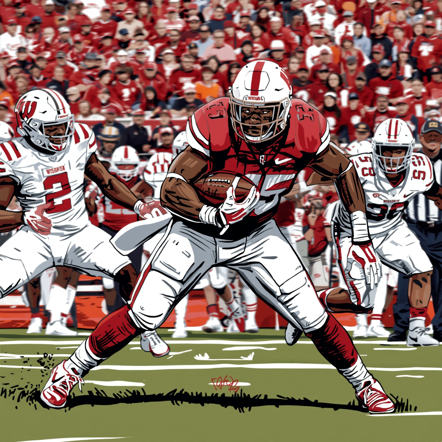 Badgers Add Beastly Lineman While RB Room Hits Snags - painting of Wisconsin Badgers football venue