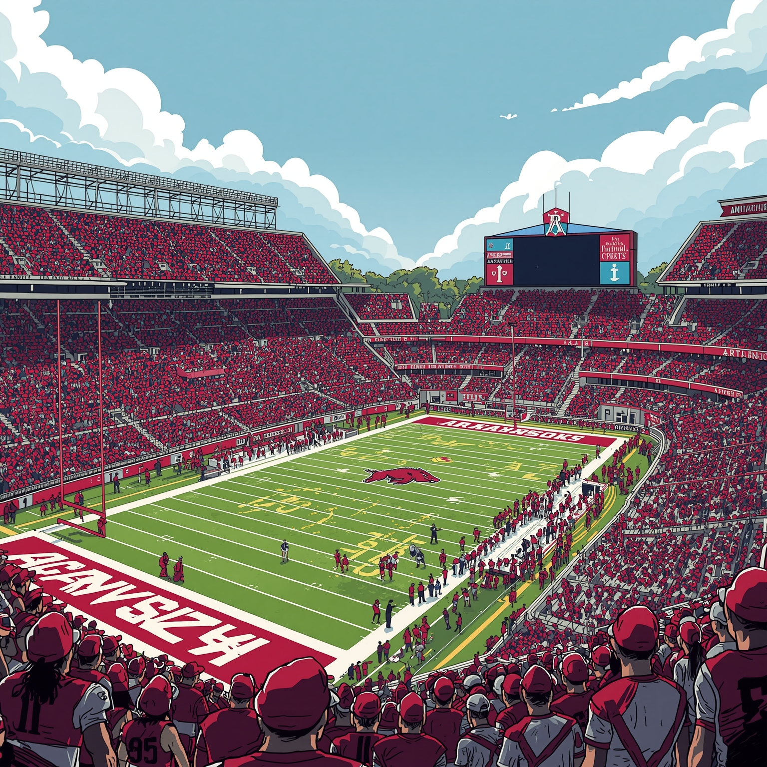 Arkansas Bets Big on Memphis’ Blue-Collar Field General - painting of Arkansas Razorbacks football venue