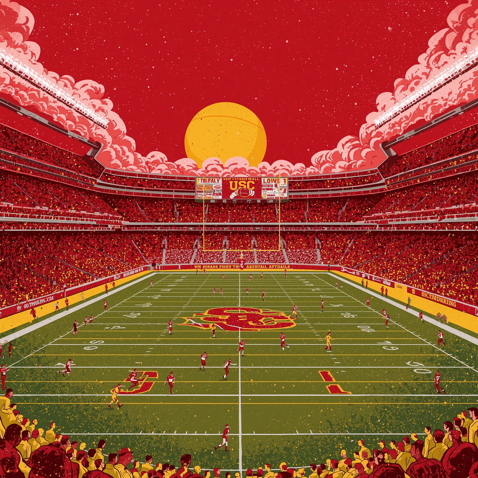 USC Snags Historic No.1 2026 Recruiting Crown - painting of USC Trojans football venue