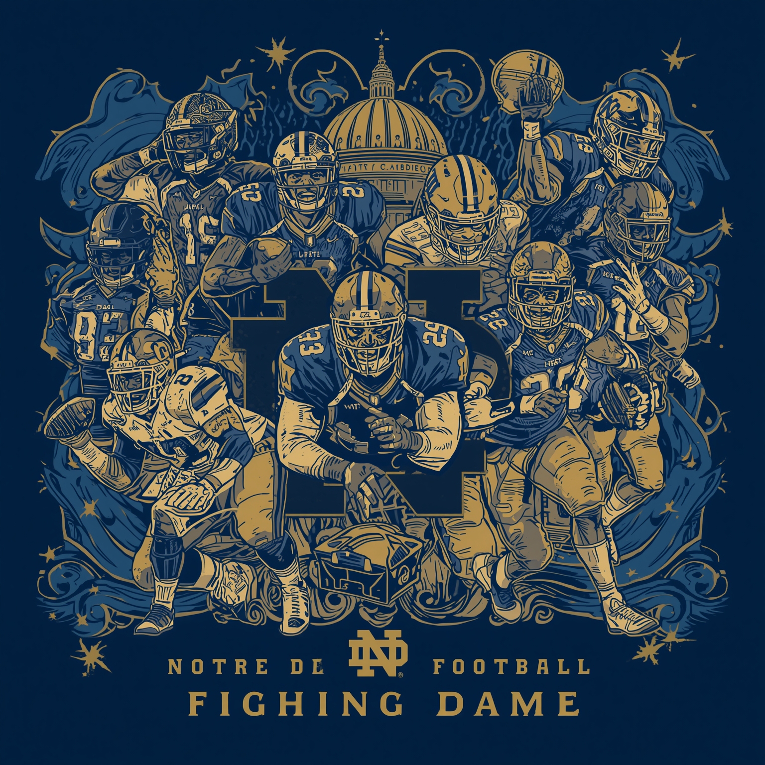 Notre Dame Football: Elite Recruits and Rushing Stars - painting of Notre Dame Fighting Irish football venue