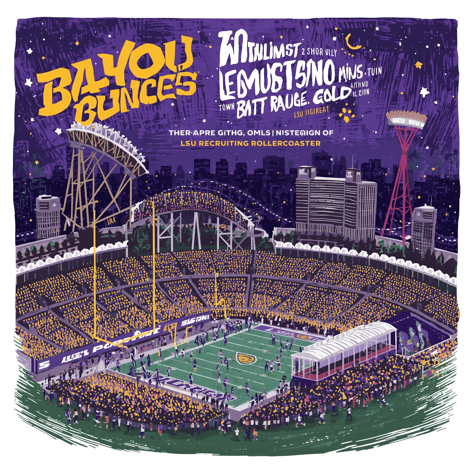 Bayou Bounces: LSU Recruiting Rollercoaster - painting of LSU Tigers football venue