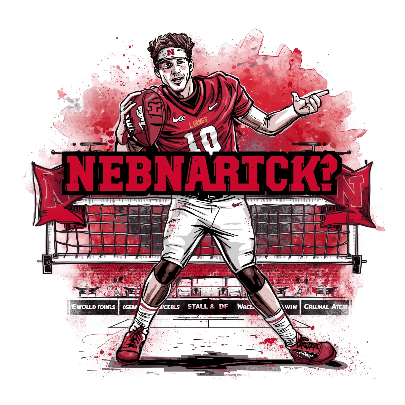 Emmett Johnson’s Legacy and Nebraska Volleyball’s Quest - painting of Nebraska Cornhuskers volleyball,football venue