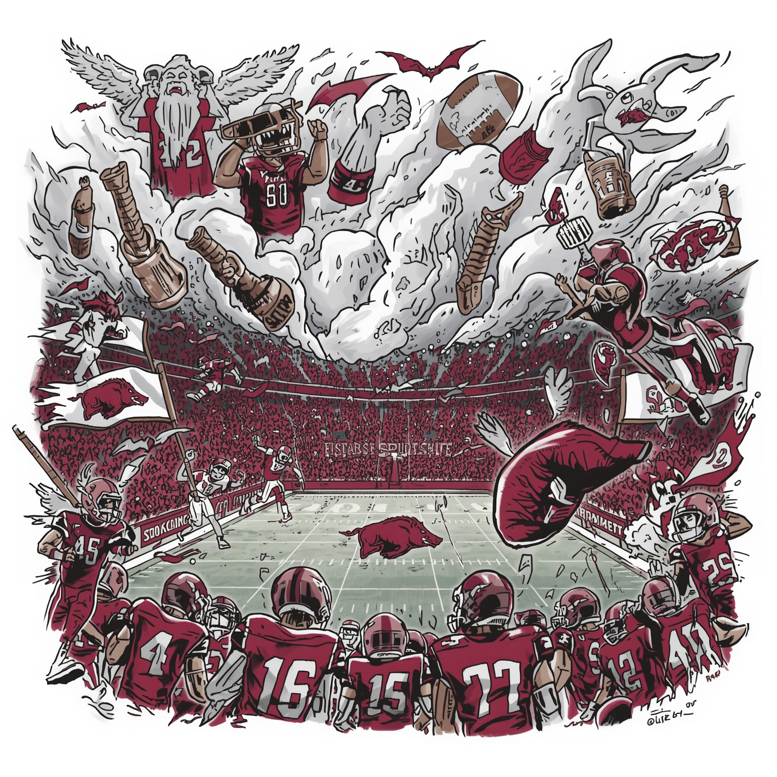 Razorback Ridicule and CFP Follies - painting of Arkansas Razorbacks football venue
