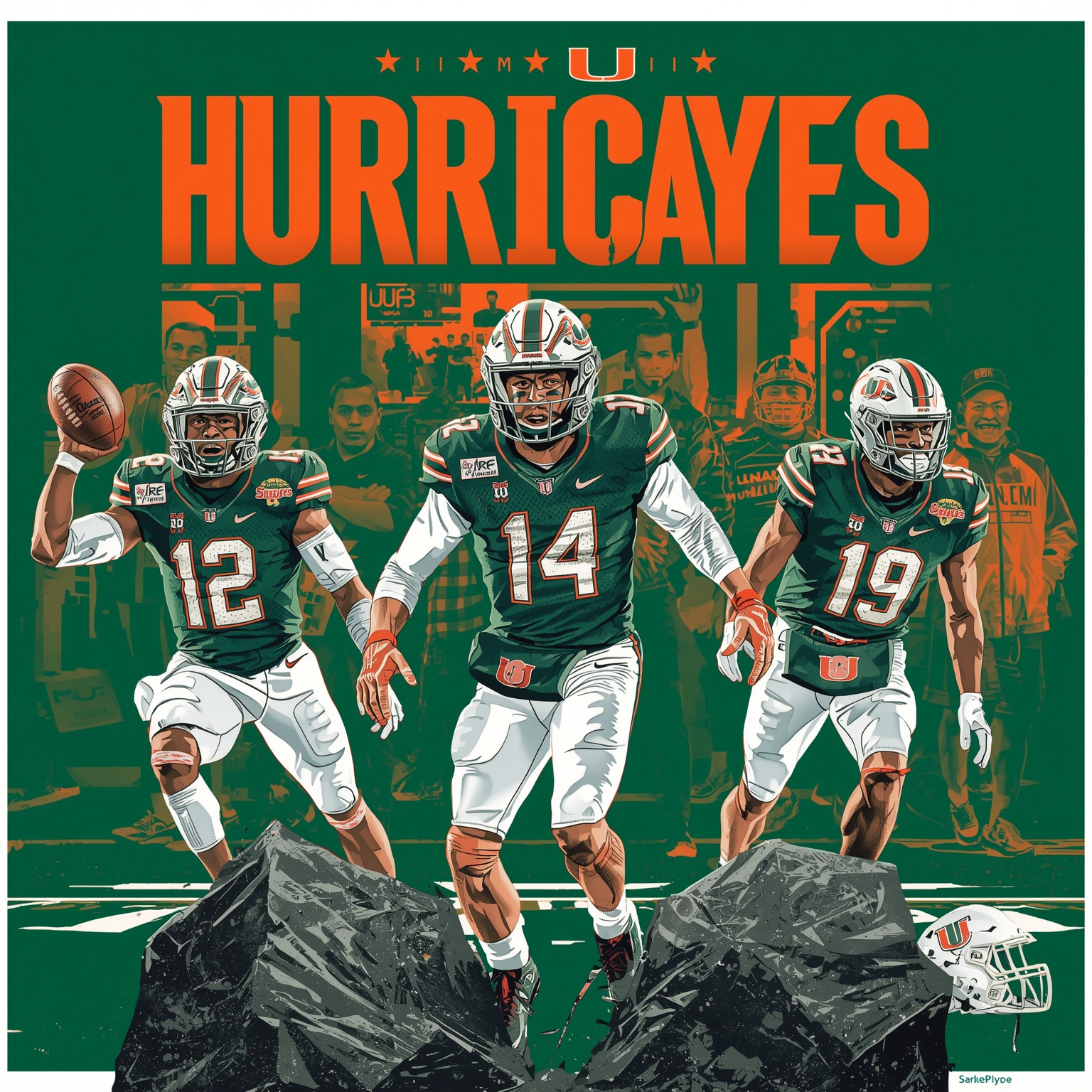 Miami Hurricanes: New QB Hopes and Hoop Drama - painting of Miami Hurricanes basketball, football venue