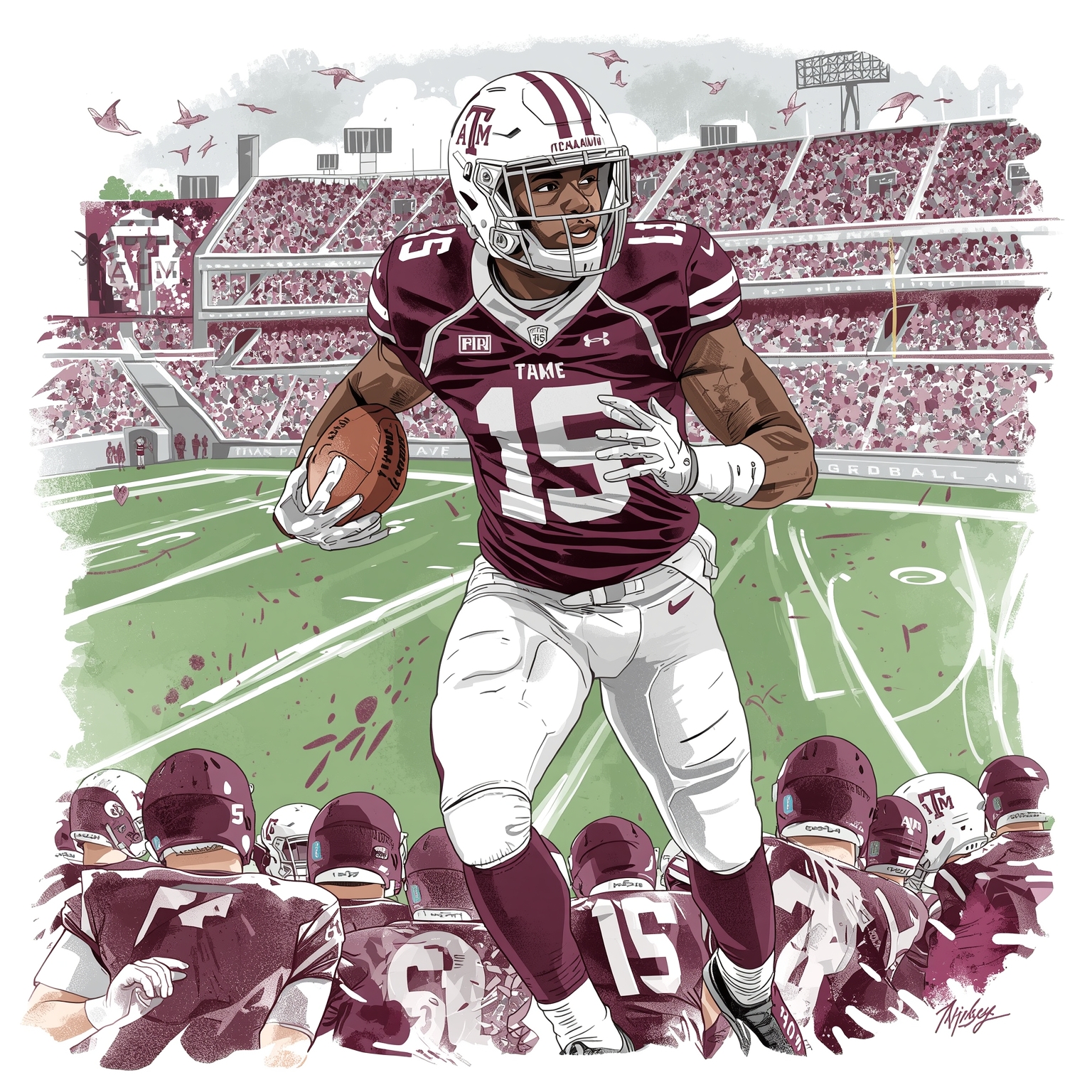 Aggies’ Difficult CFP Journey Kicks Off at Home - painting of Texas A&M Aggies football venue