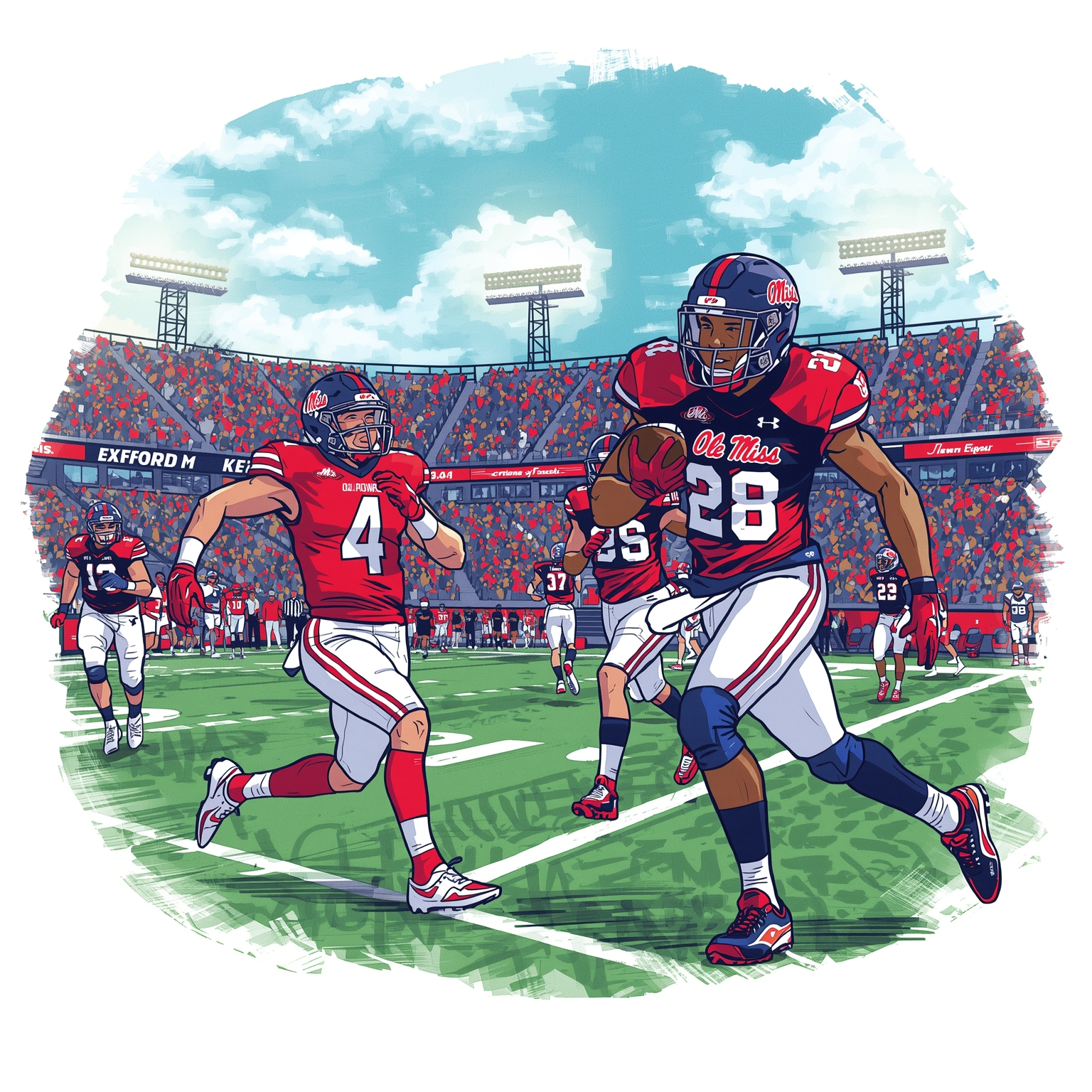 Rebels vs Tulane: Kickoff, Odds & CFP Showdown - painting of Ole Miss Rebels football venue
