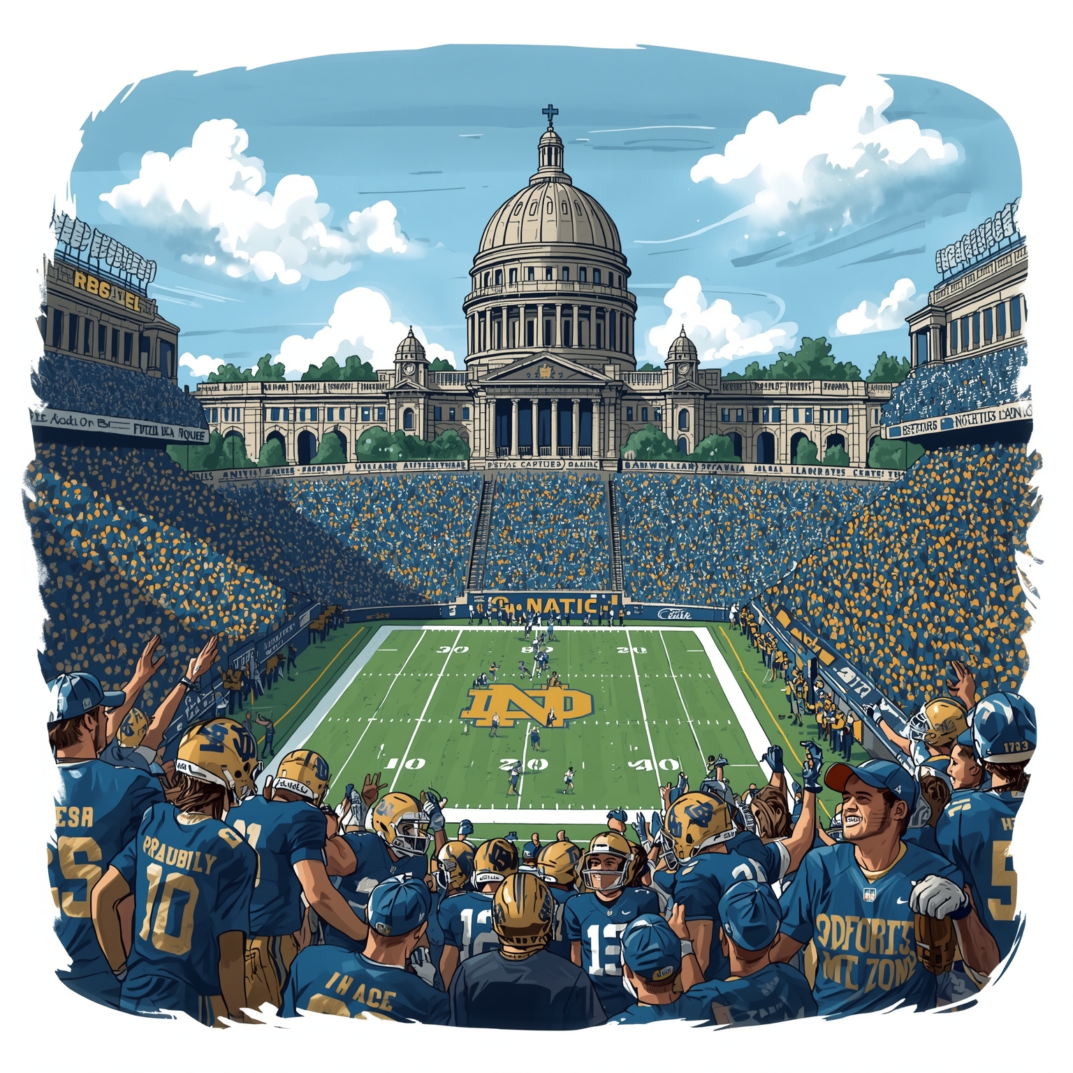 CFP Snub Sparks Outrage and Memes Nationwide - painting of Notre Dame Fighting Irish football venue
