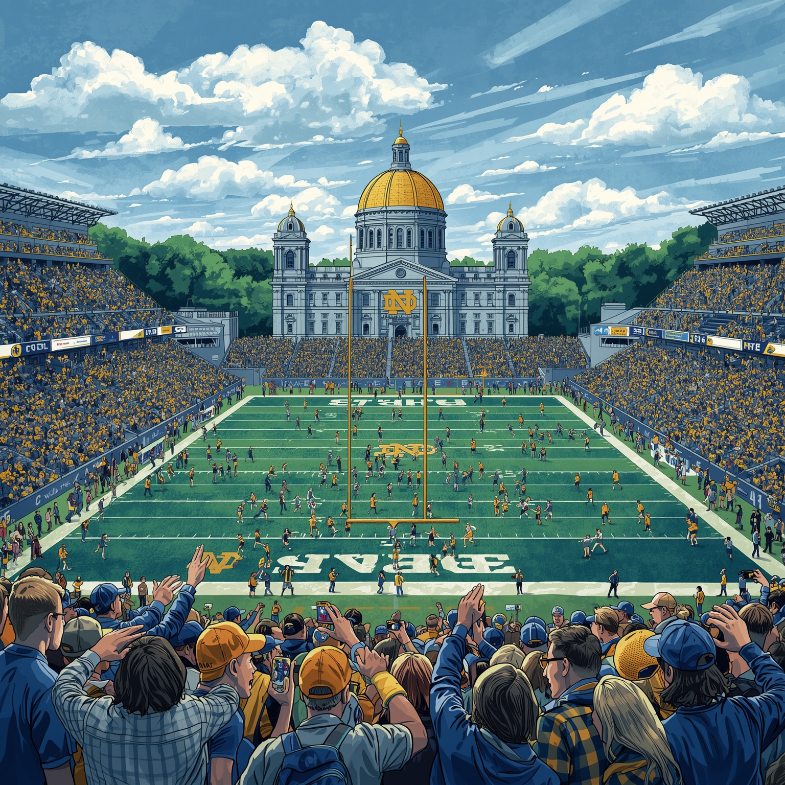 Notre Dame’s CFP Controversy: Complaints and Rejection - painting of Notre Dame Fighting Irish football venue