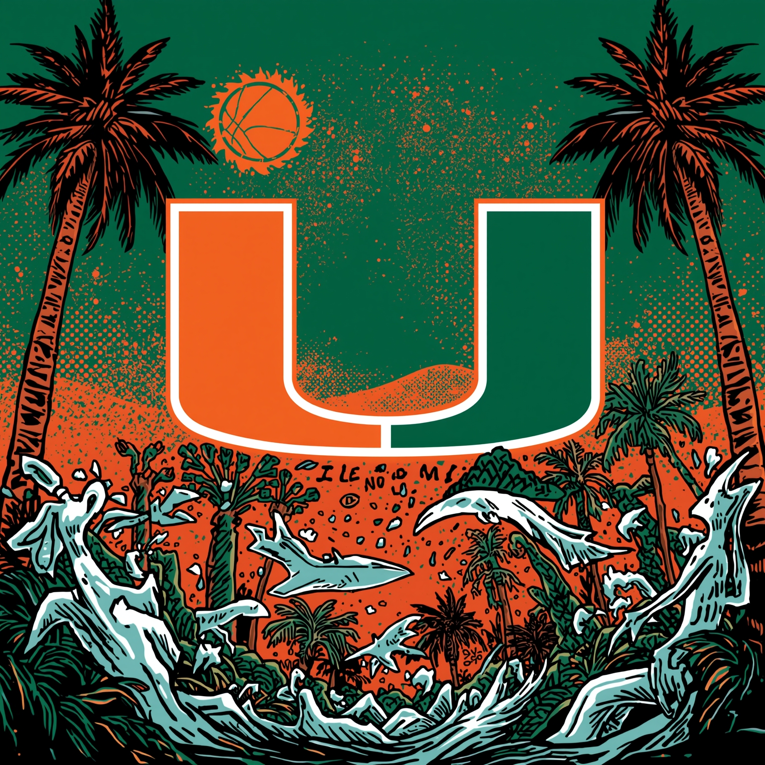 Miami’s Playoff Showdown and Hoops-to-Wrestling Saga - painting of Miami Hurricanes football,basketball venue