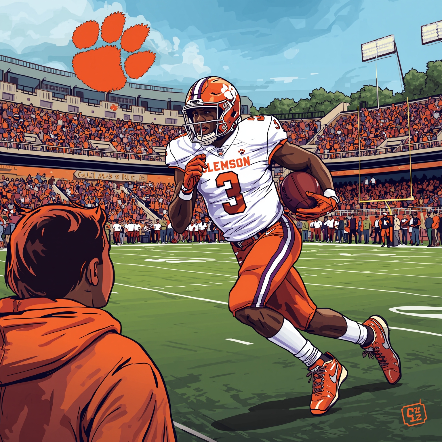 Clemson’s Coach on the Move, Star Lineman Declares Draft - painting of Clemson Tigers football venue