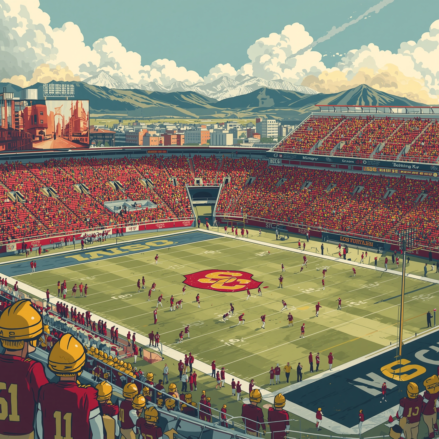 USC's Offseason Gambits: Transfer Needs & Alamo Showdown - painting of USC Trojans football venue