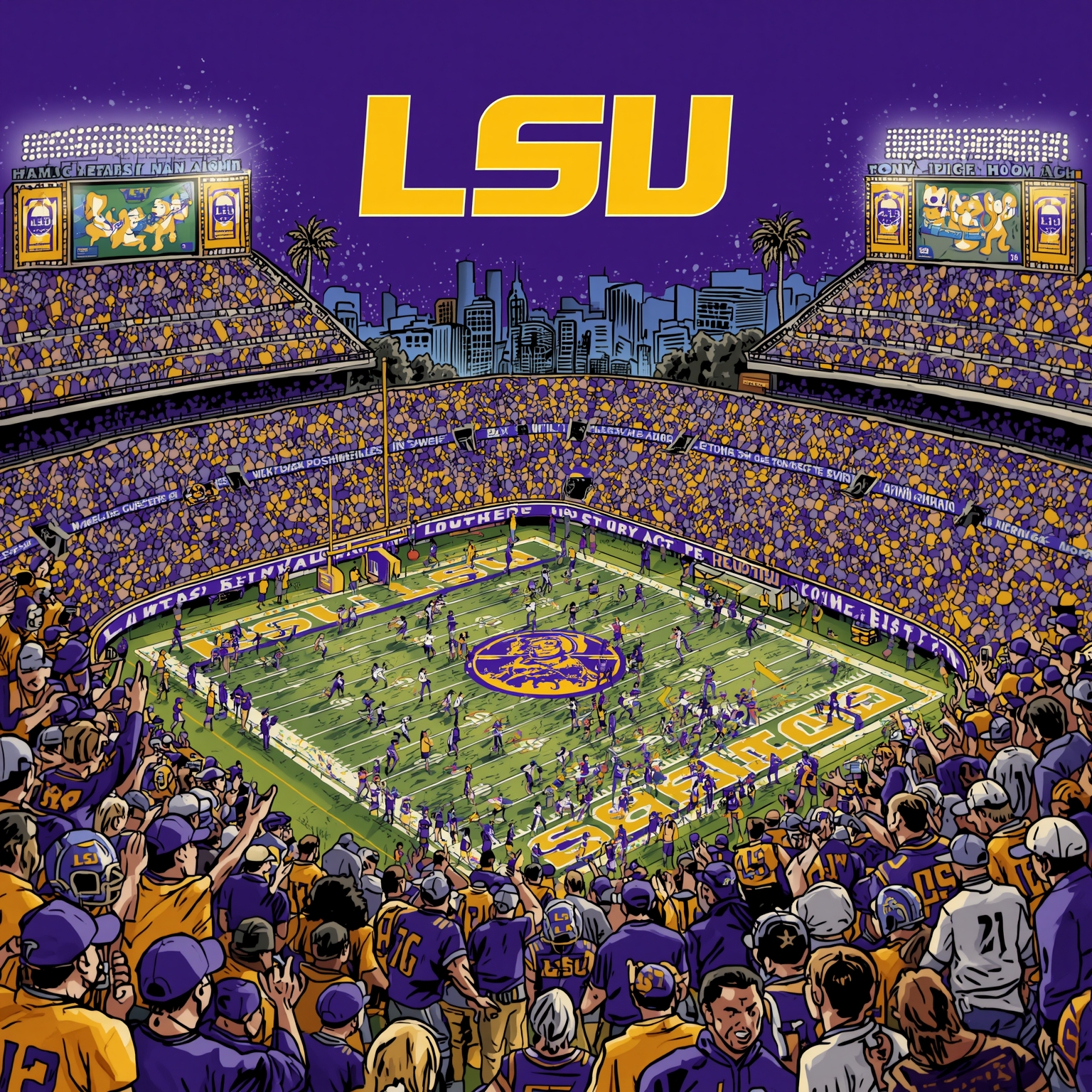 LSU Shuffle: Coaching Buzz and Transfer Chaos - painting of LSU Tigers football venue