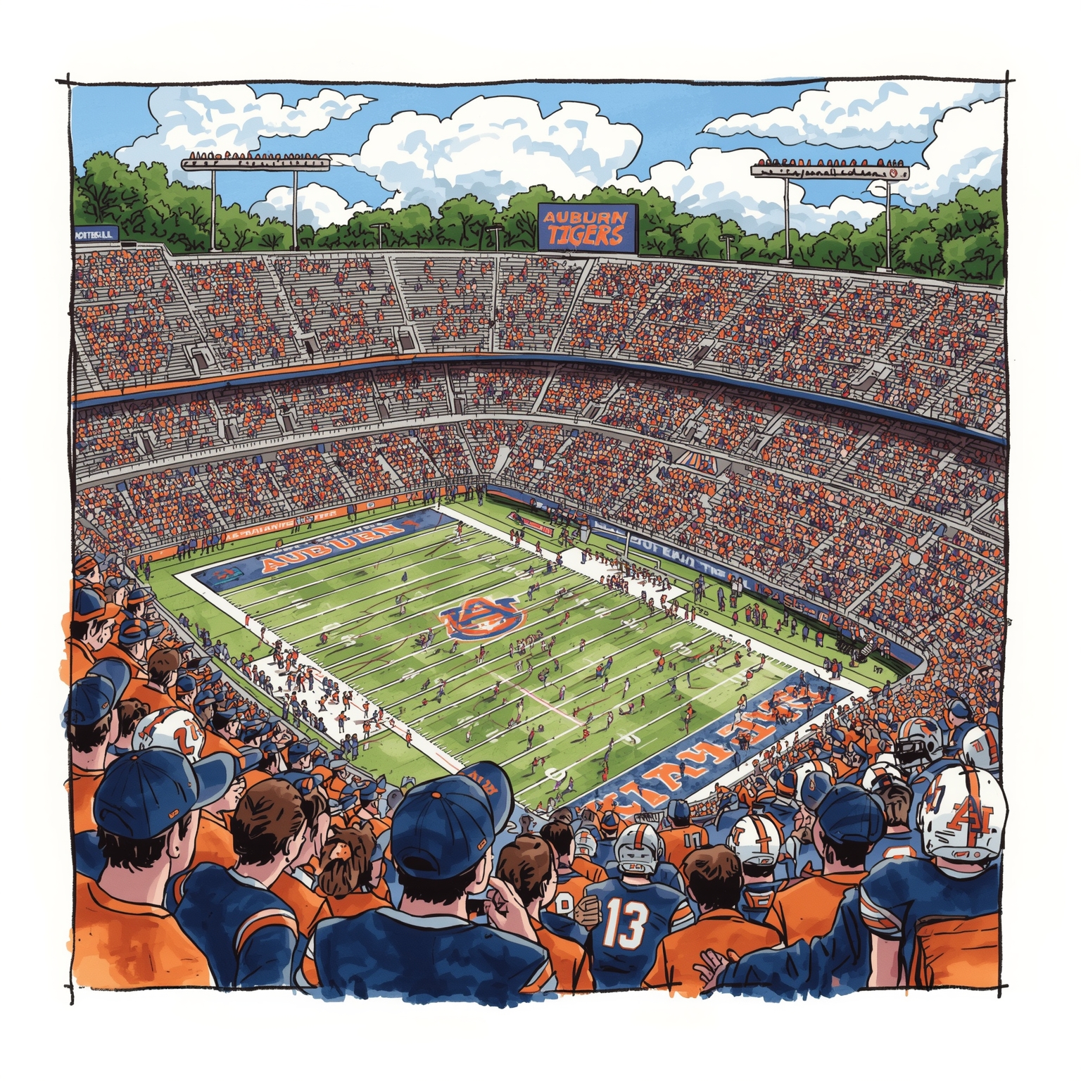 Auburn Tigers Face Talent Loss and Medical Setback - painting of Auburn Tigers football,basketball venue