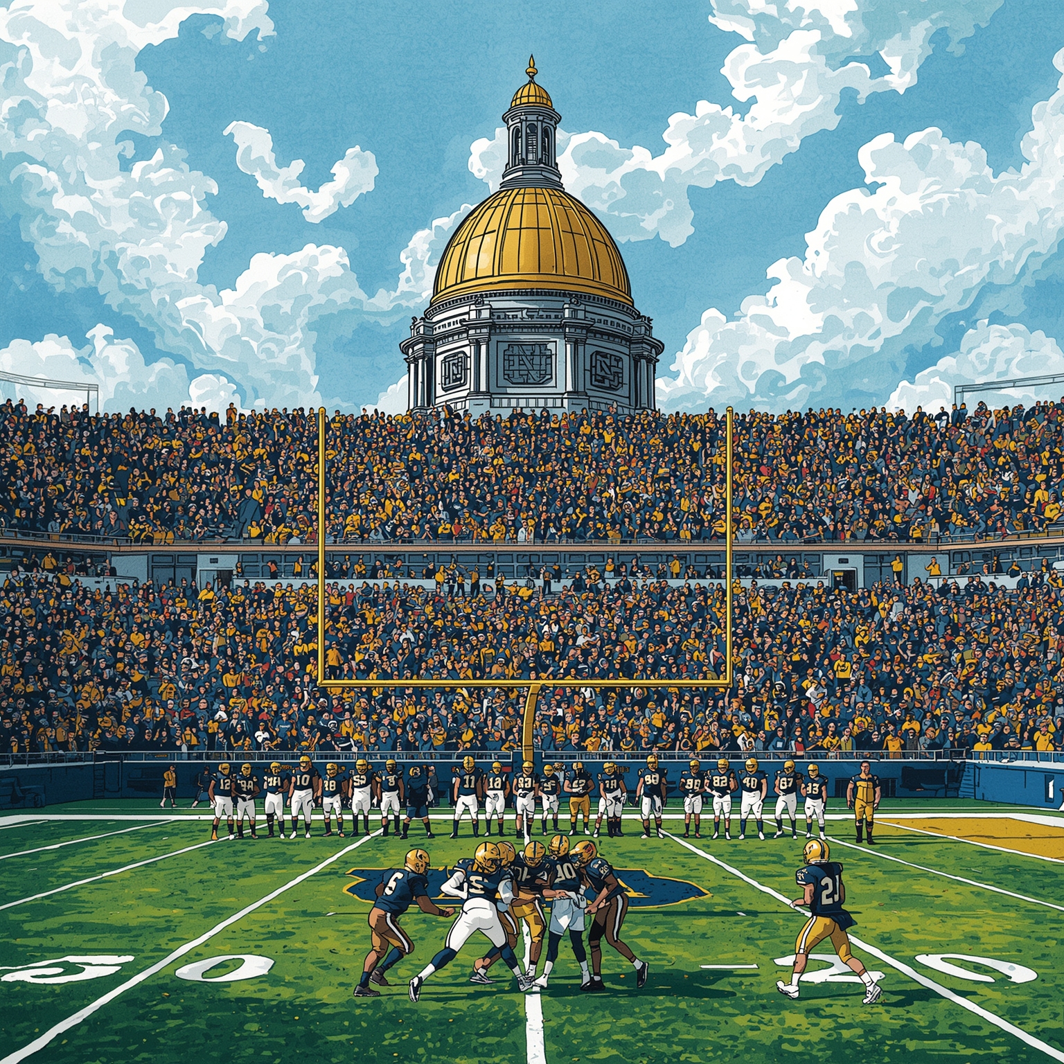Notre Dame’s Love Clinches First Doak Walker Award - painting of Notre Dame Fighting Irish football venue