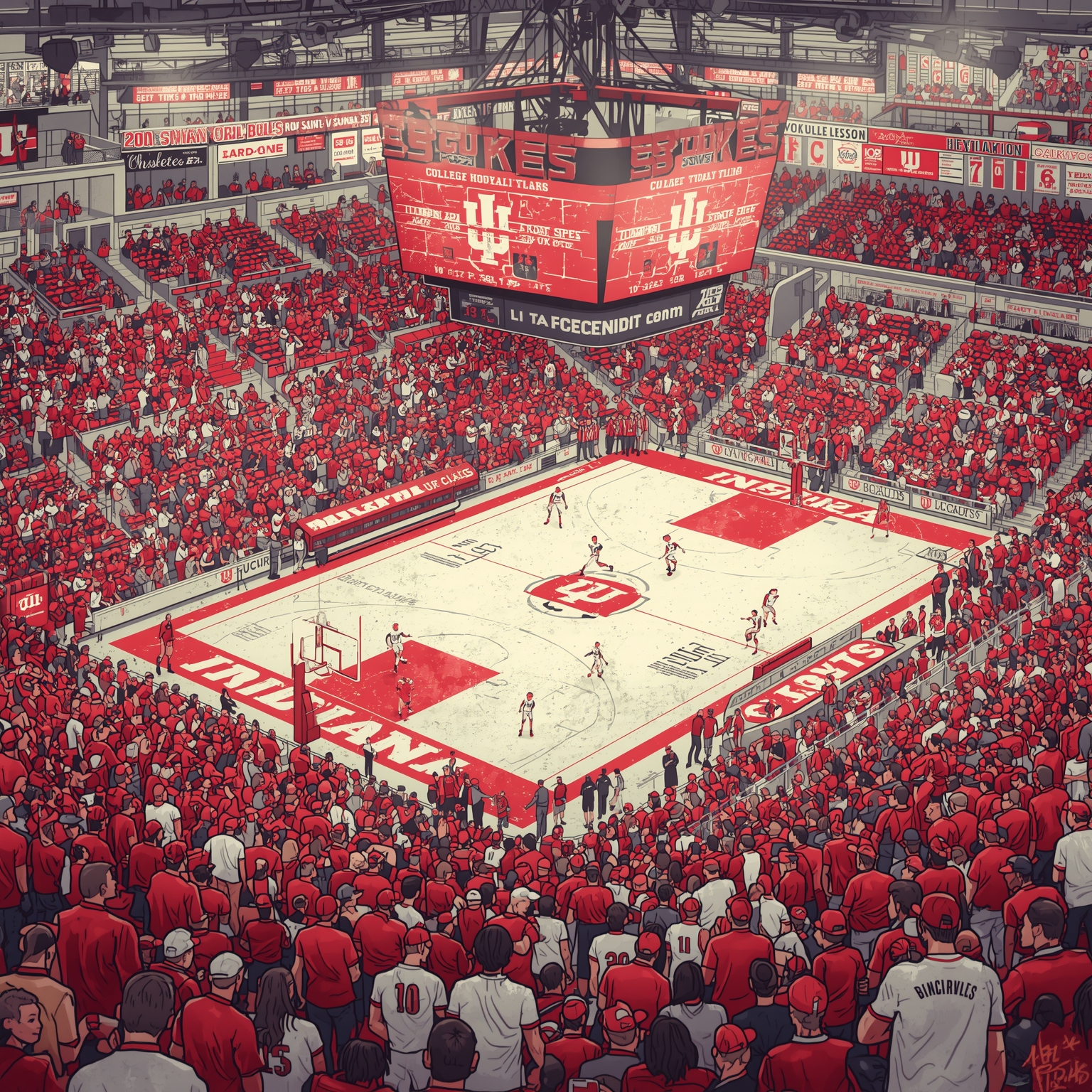 Indiana’s Court Clash and 14-Second Heisman Chat - painting of Indiana Hoosiers basketball,football venue