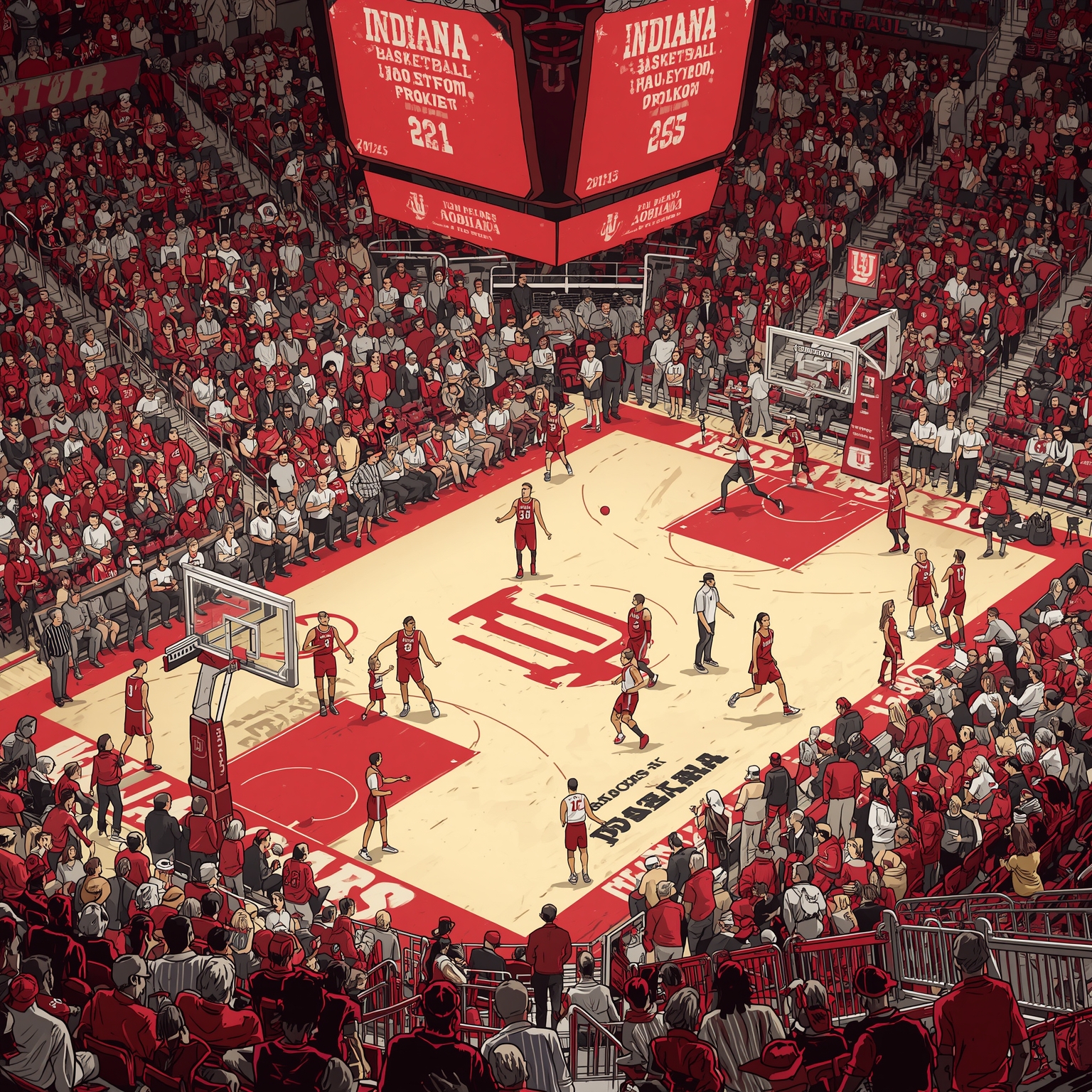 Hoosiers’ Collapse: Turnovers and Rebounds Drown Indiana - painting of Indiana Hoosiers basketball venue