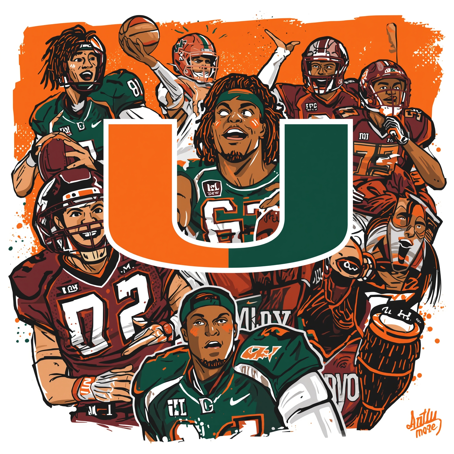 Miami's Hoop Battle vs FIU and Gridiron Clash at Texas A&M - painting of Miami Hurricanes basketball,football venue