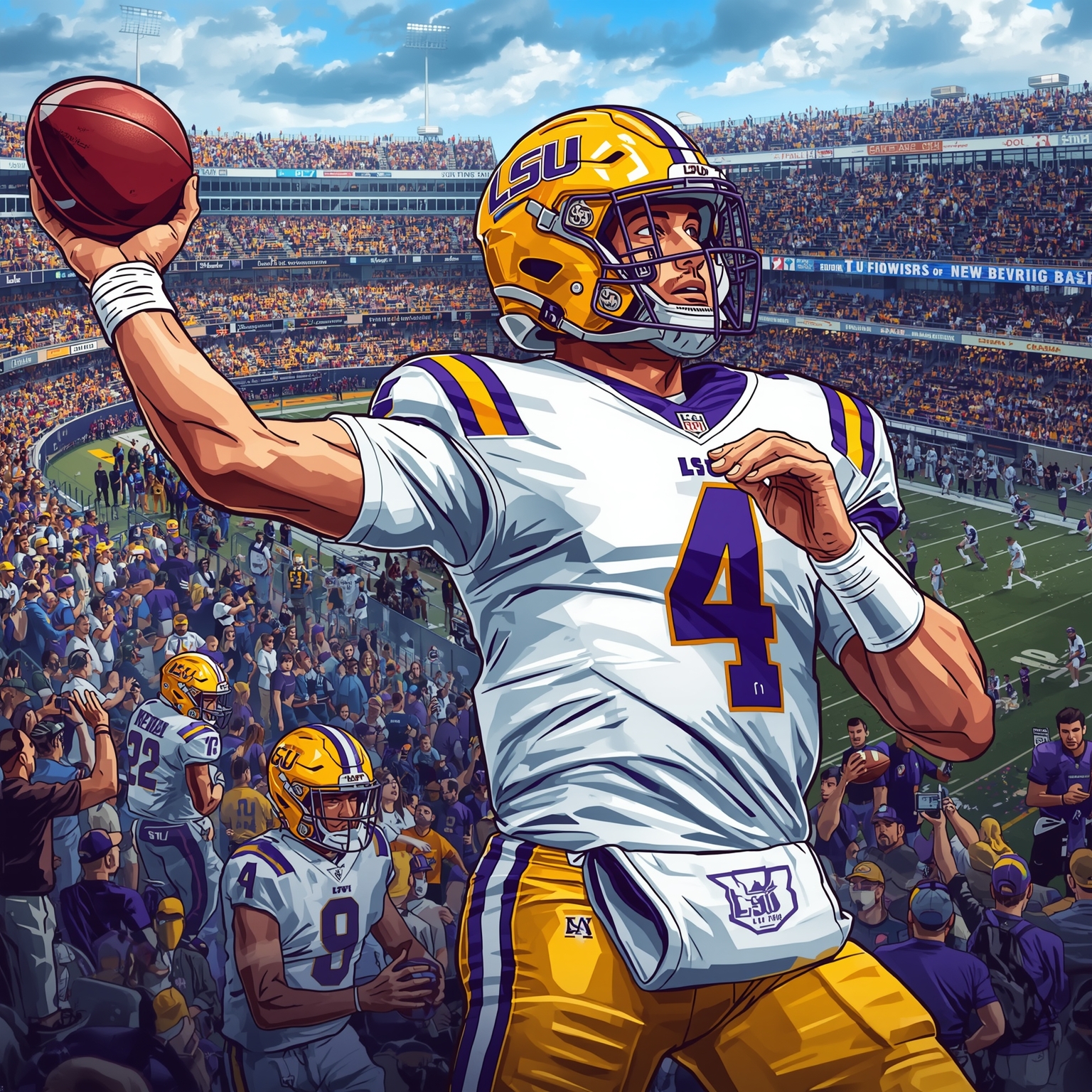 LSU's QB Frenzy: Kiffin Chasing Elite Transfers - painting of LSU Tigers football venue