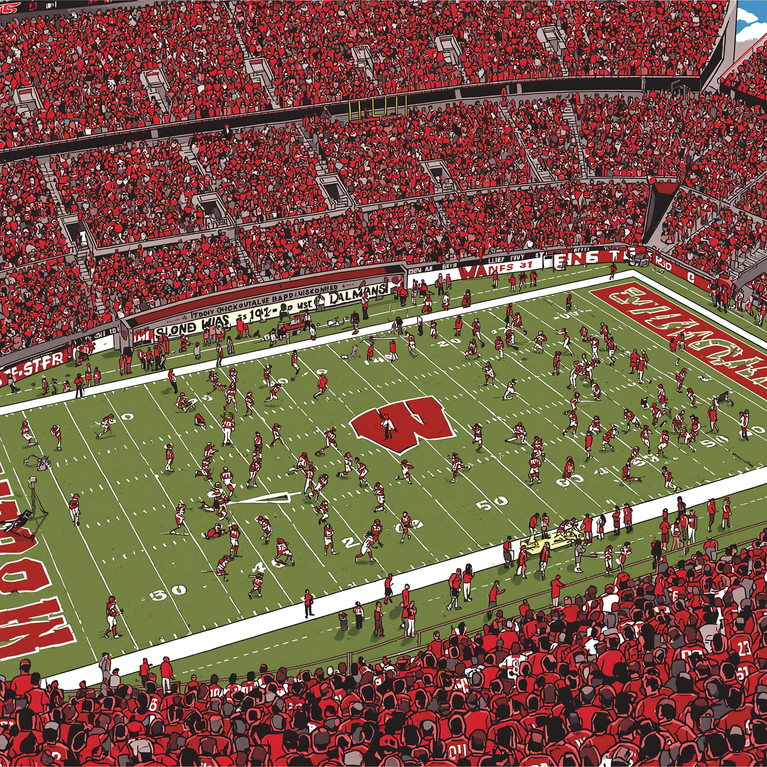 Badger Sports Meltdown: From Panic to Portal - painting of Wisconsin Badgers football,basketball venue