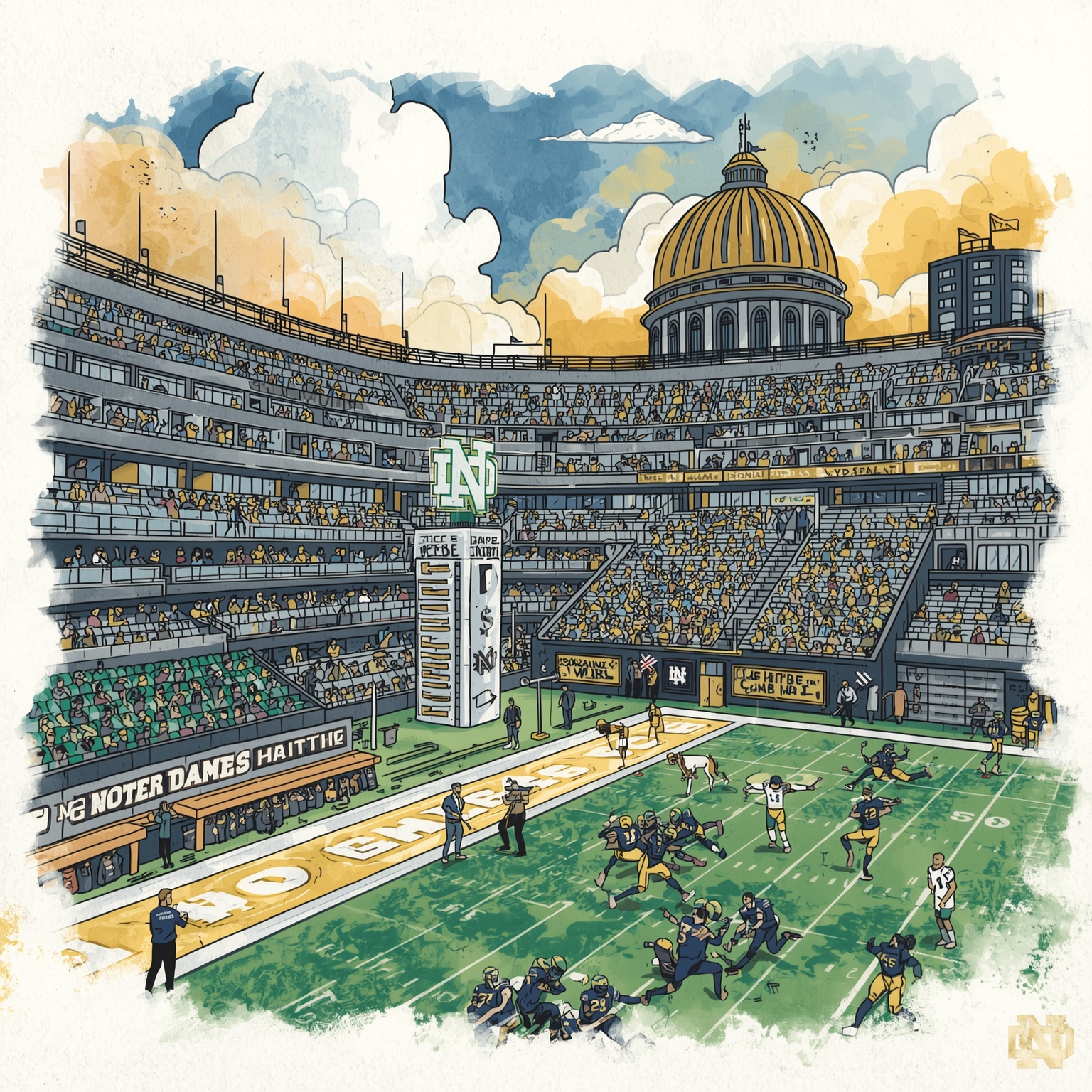 Irish Football: Price’s NFL Exit & Playoff Loyalties - painting of Notre Dame Fighting Irish football venue