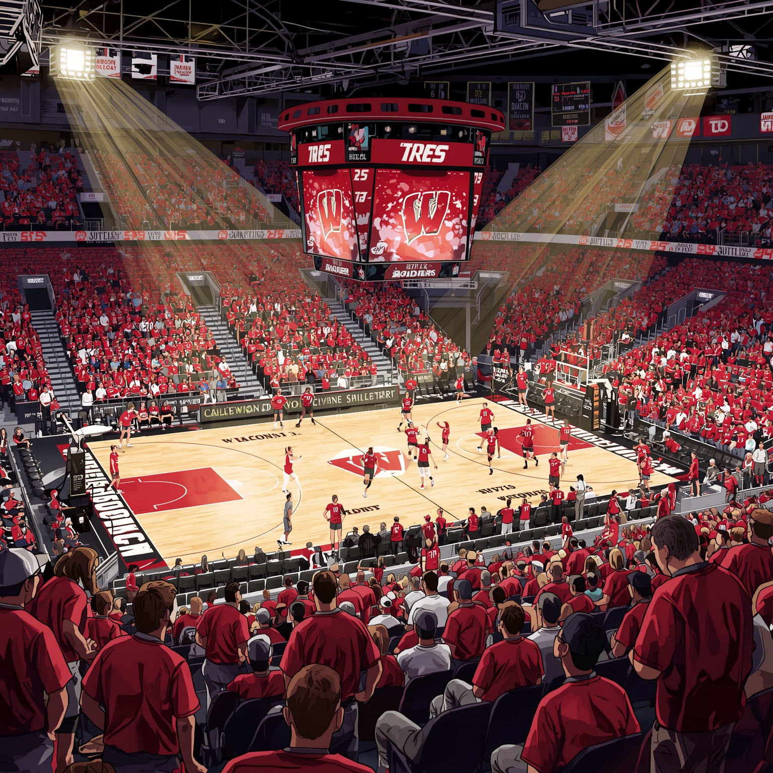 Badgers’ Transfer Comeback and Final Four Volleyball - painting of Wisconsin Badgers volleyball, football venue