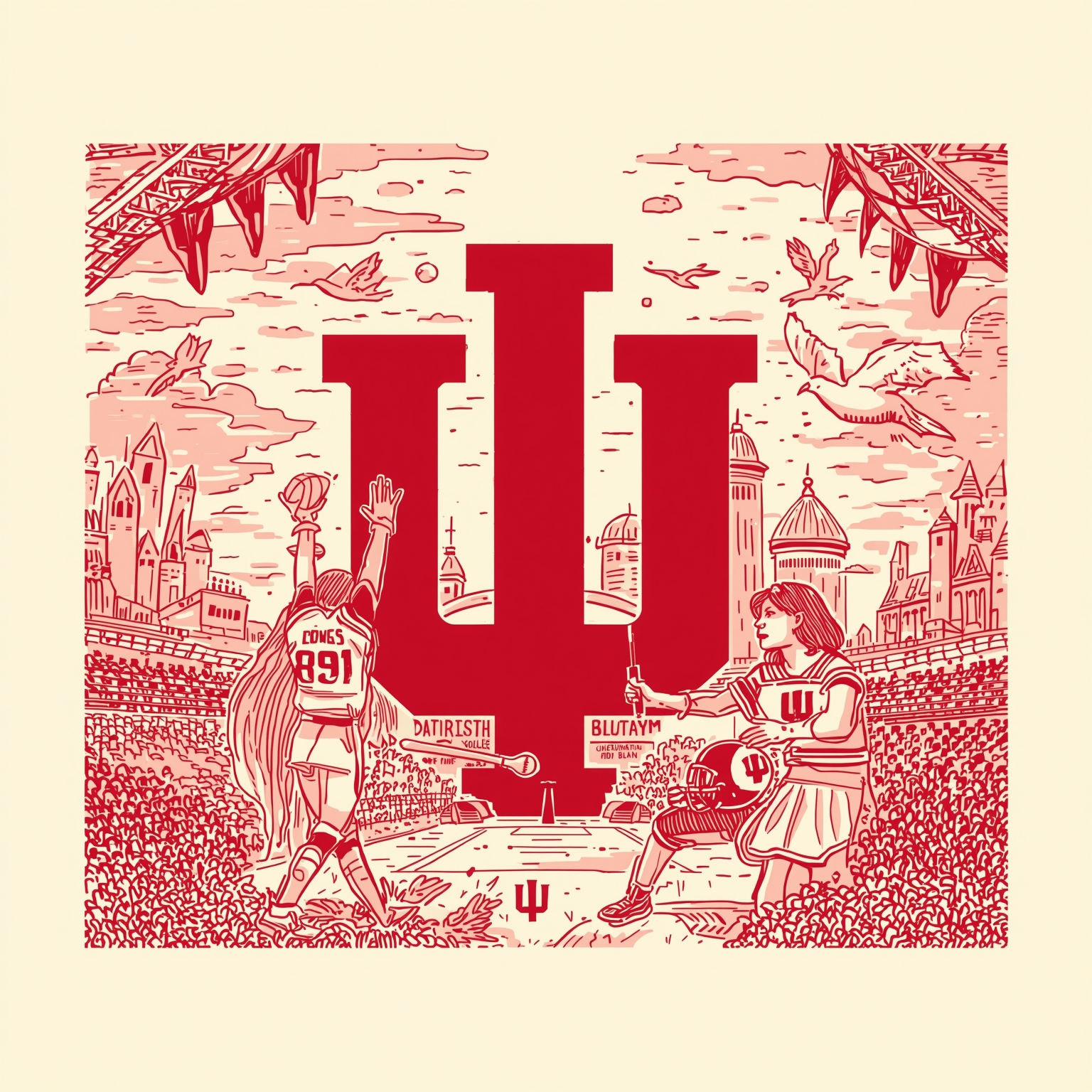 Hoosiers' Basketball Preview and Shanahan's Extension - painting of Indiana Hoosiers basketball, football venue