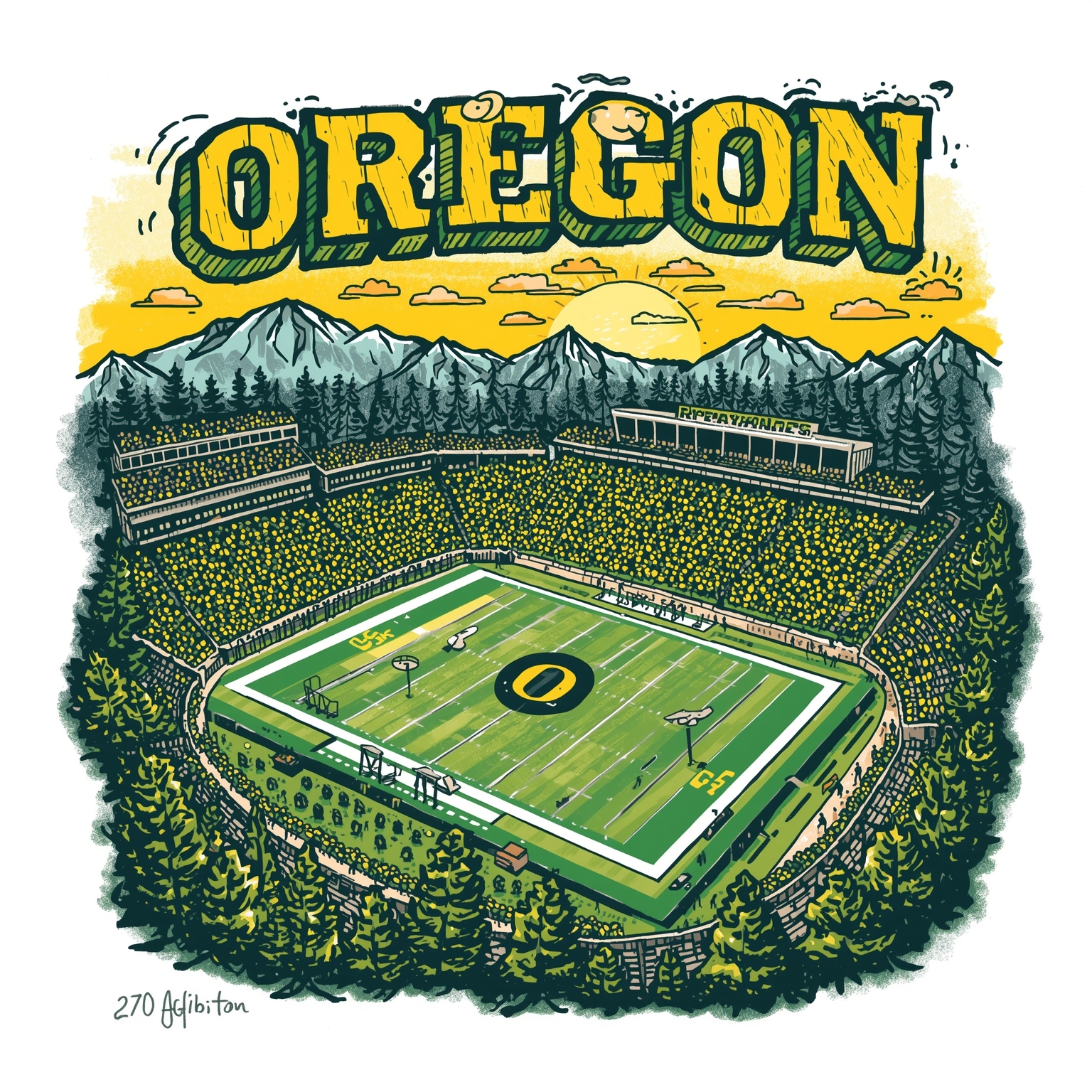 From Mariota’s Overtime Odyssey to Stein’s SEC Inferno - painting of Oregon Ducks football venue