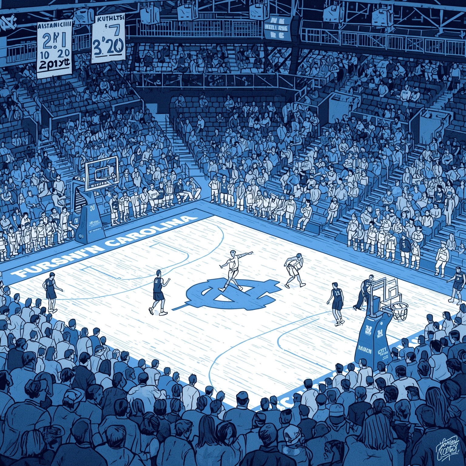 Tar Heels vs Buckeyes: Key Players and Injury Returns - painting of North Carolina Tar Heels basketball venue