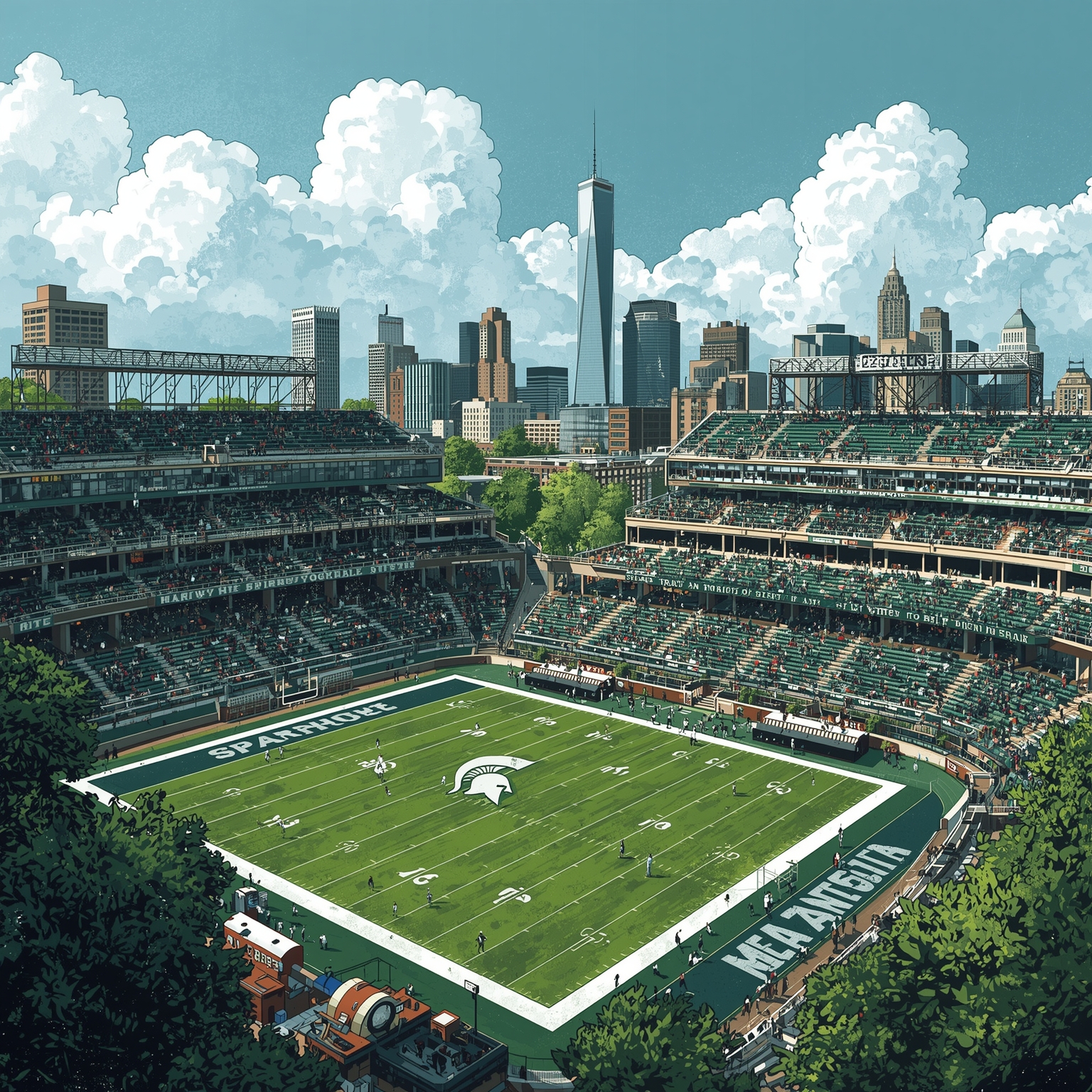 Spartans’ Detroit Duel and Big-Bucks Playoff Bid - painting of Michigan State Spartans football,basketball venue