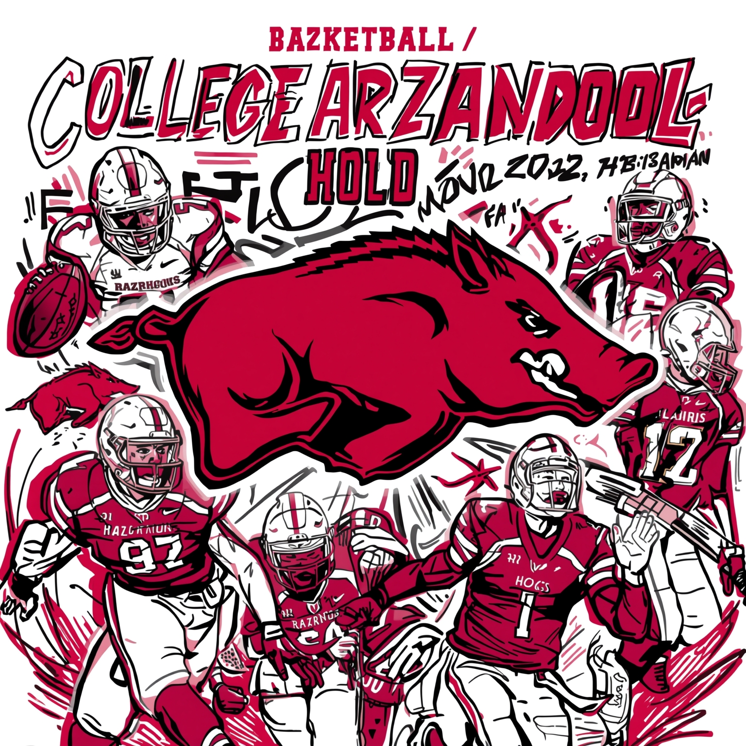 Arkansas Hogs: Transfer Frenzy and Defensive Showdown - painting of Arkansas Razorbacks football, basketball venue