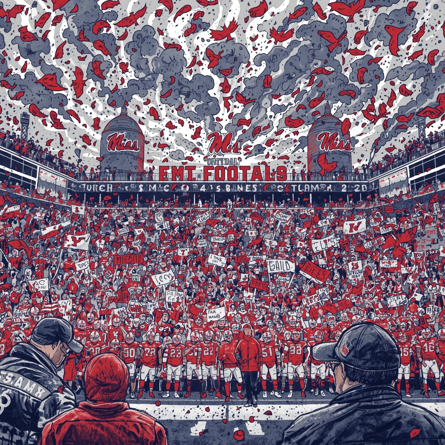 Ole Miss AD Fires Back at Kiffin’s Playoff Walkout - painting of Ole Miss Rebels football venue