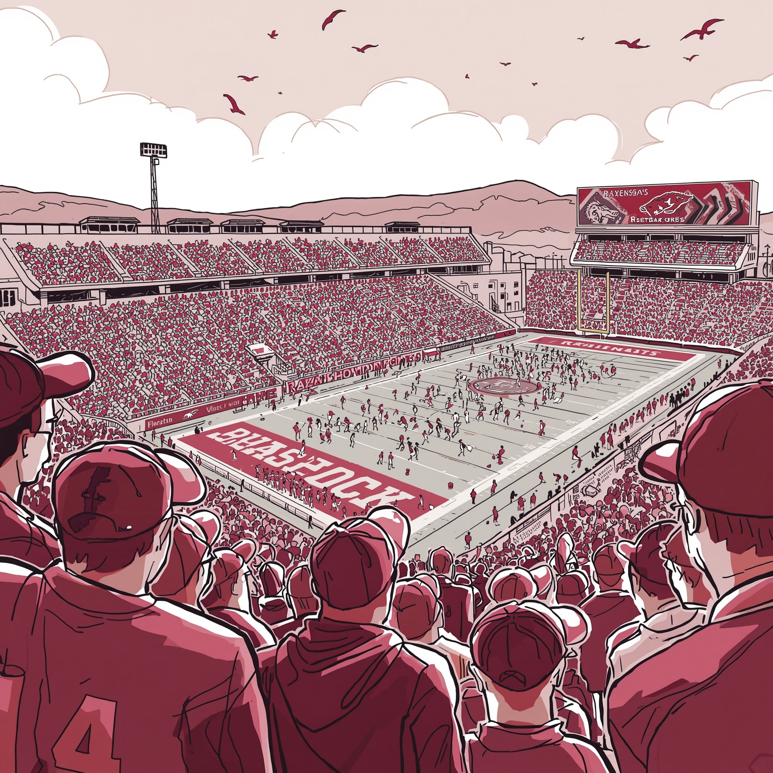 Hogs' Pricey Portals & Pittman's Forgotten Triumphs - painting of Arkansas Razorbacks football venue