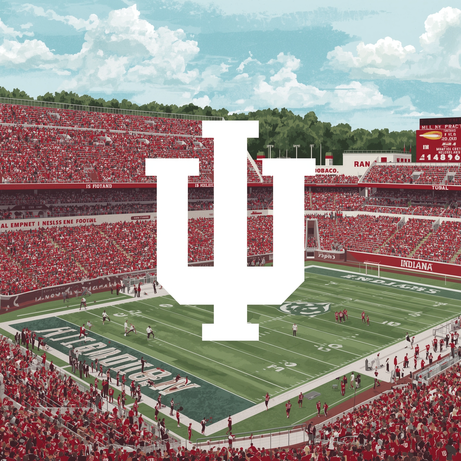 Hoosiers Call for Football Reform, Basketball NET Check - painting of Indiana Hoosiers football,basketball venue