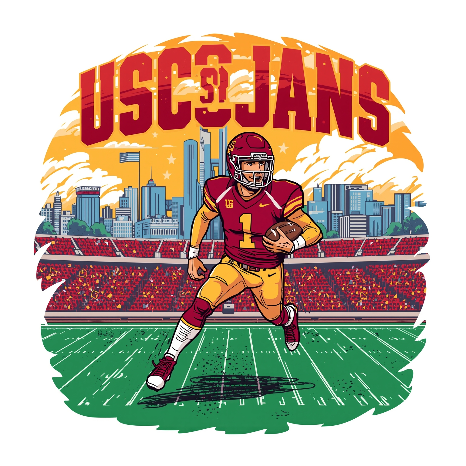 Trojans Pivot from Irish to Cardinals & Baker’s Blaze - painting of USC Trojans football,basketball venue