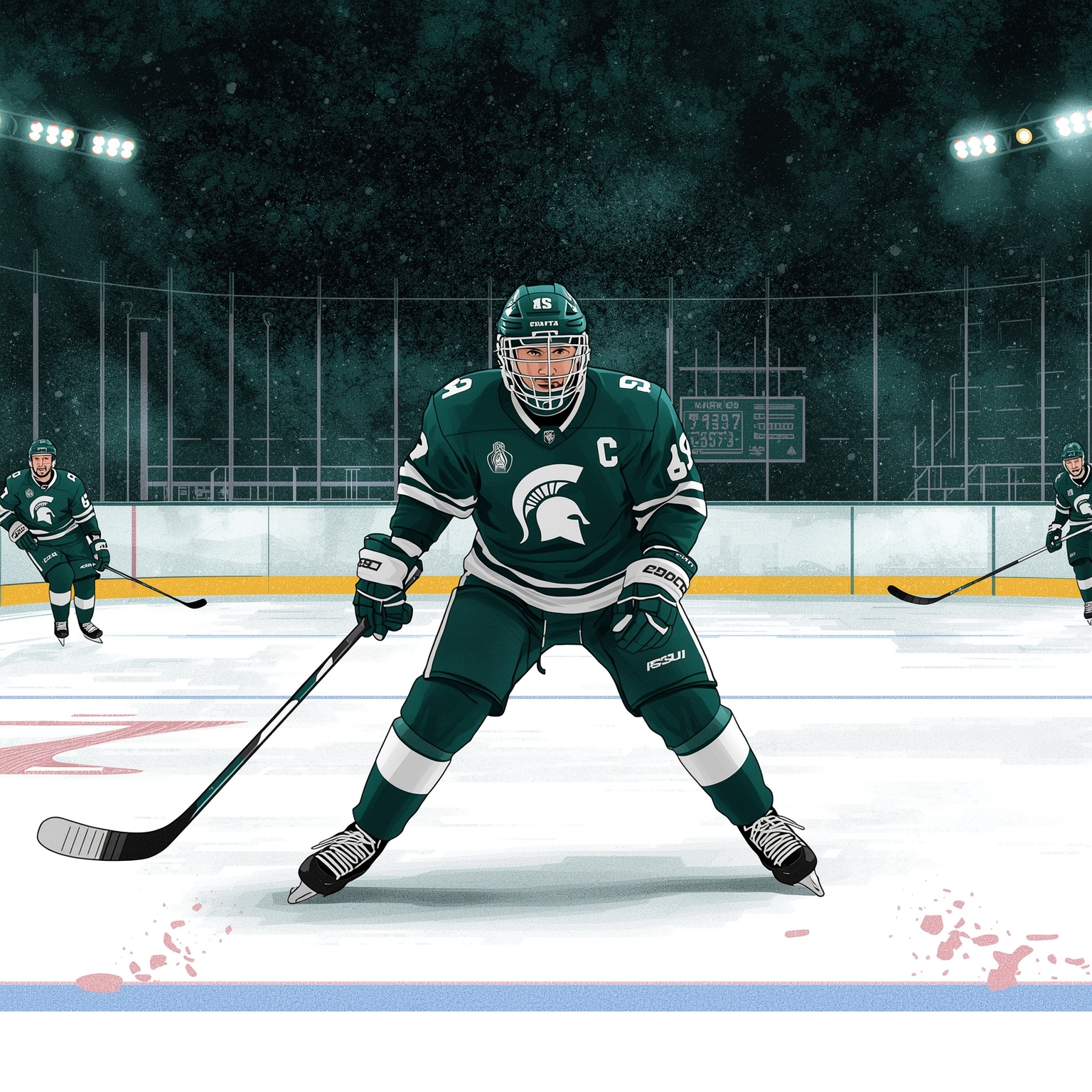Spartans Revamp Staff, Hit Ice for Great Lakes Invite - painting of Michigan State Spartans football, hockey venue