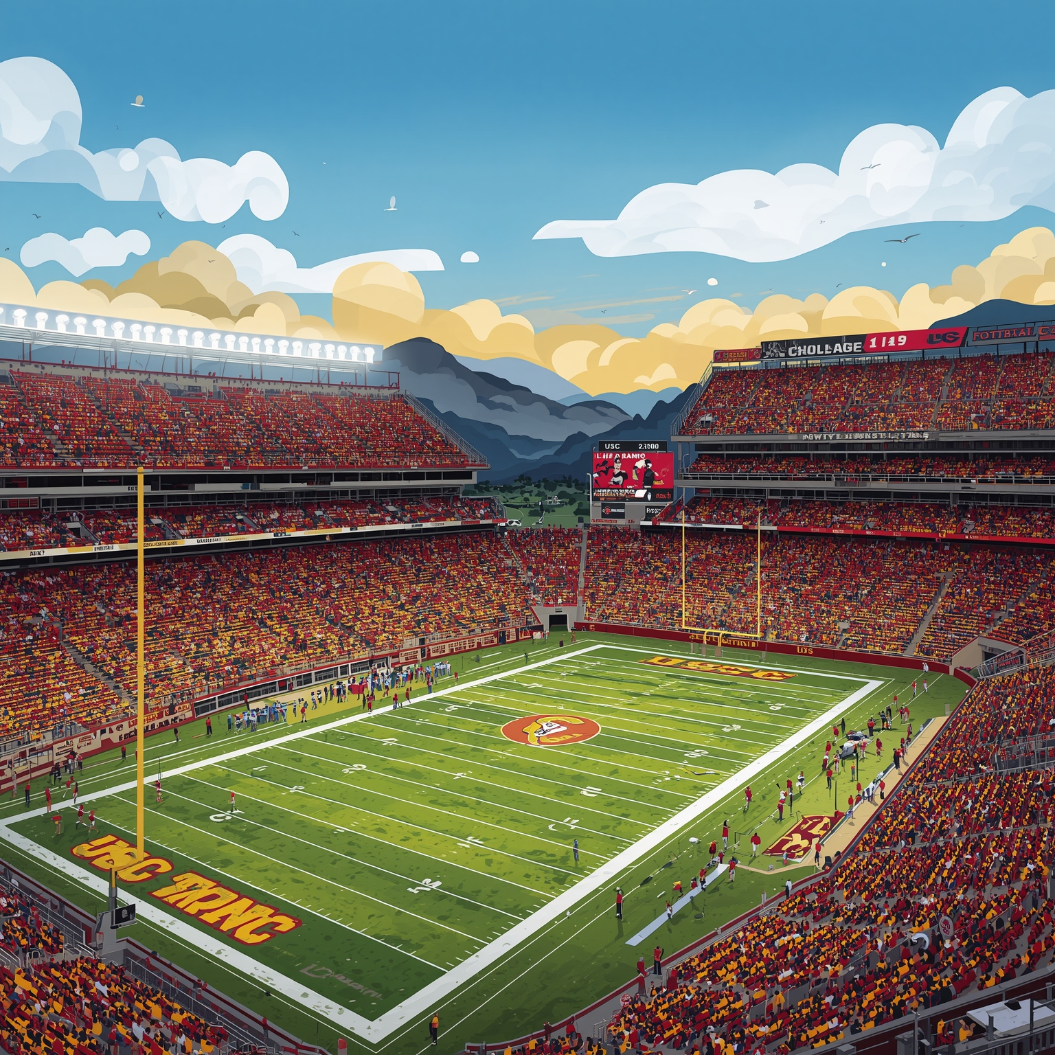 USC Trojans News: QB Future, Alamo Bowl & NFL Camps - painting of USC Trojans football venue