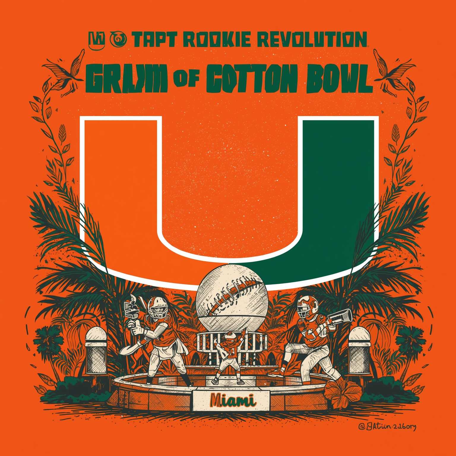 Miami’s Rookie Revolution at the Cotton Bowl - painting of Miami Hurricanes football venue