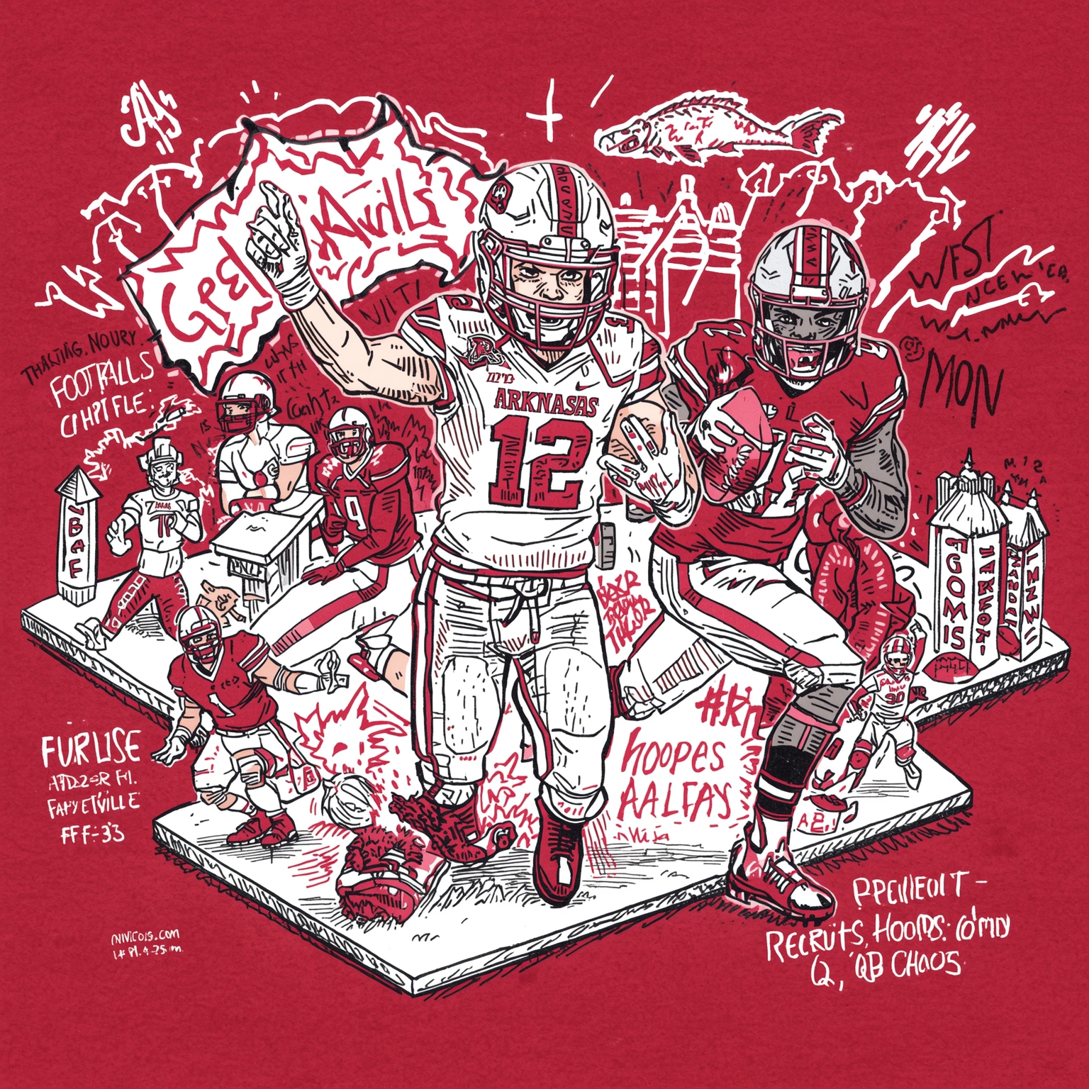 Arkansas Athletics Shuffle: Recruits, Hoops & QB Chaos - painting of Arkansas Razorbacks football,basketball venue