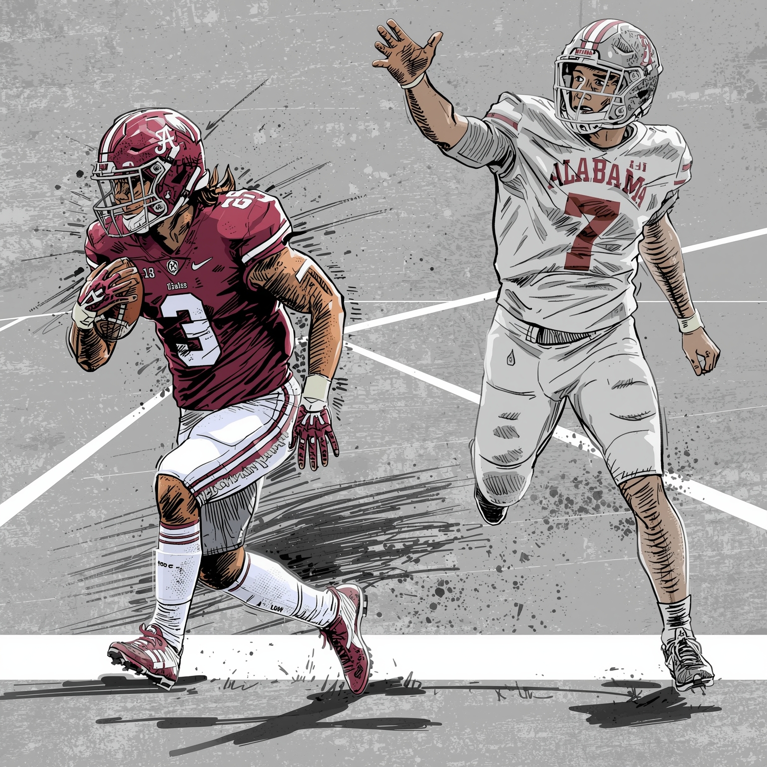 Alabama’s Athletes Shine in Soccer, Football, and Basketball - painting of Alabama Crimson Tide soccer, football, basketball venue