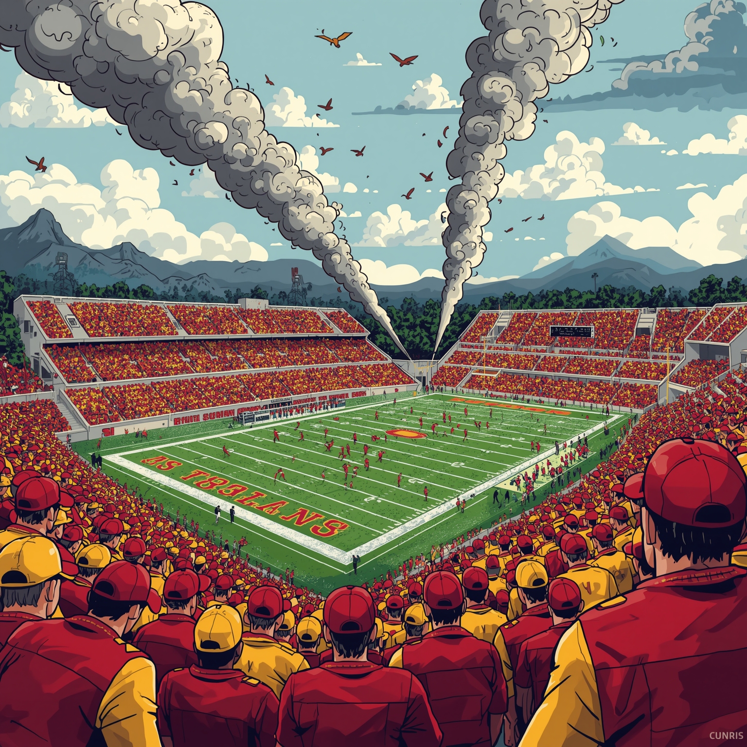 USC’s Coaching Turmoil: Riley’s Rivalry Snub & Lynn Move - painting of USC Trojans football venue