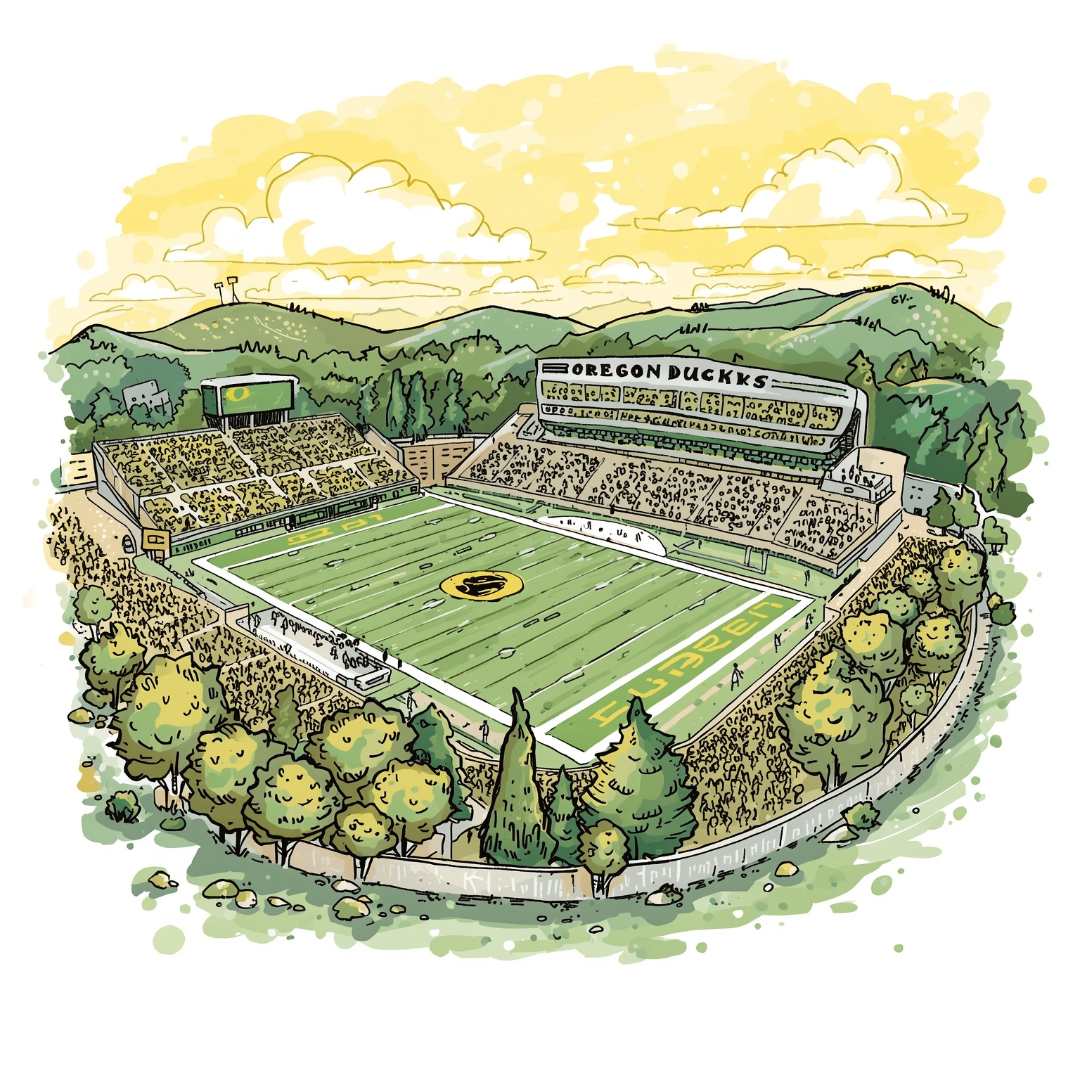 Oregon Ducks Recruiting: Five-Star Promise and Flip Drama - painting of Oregon Ducks football venue