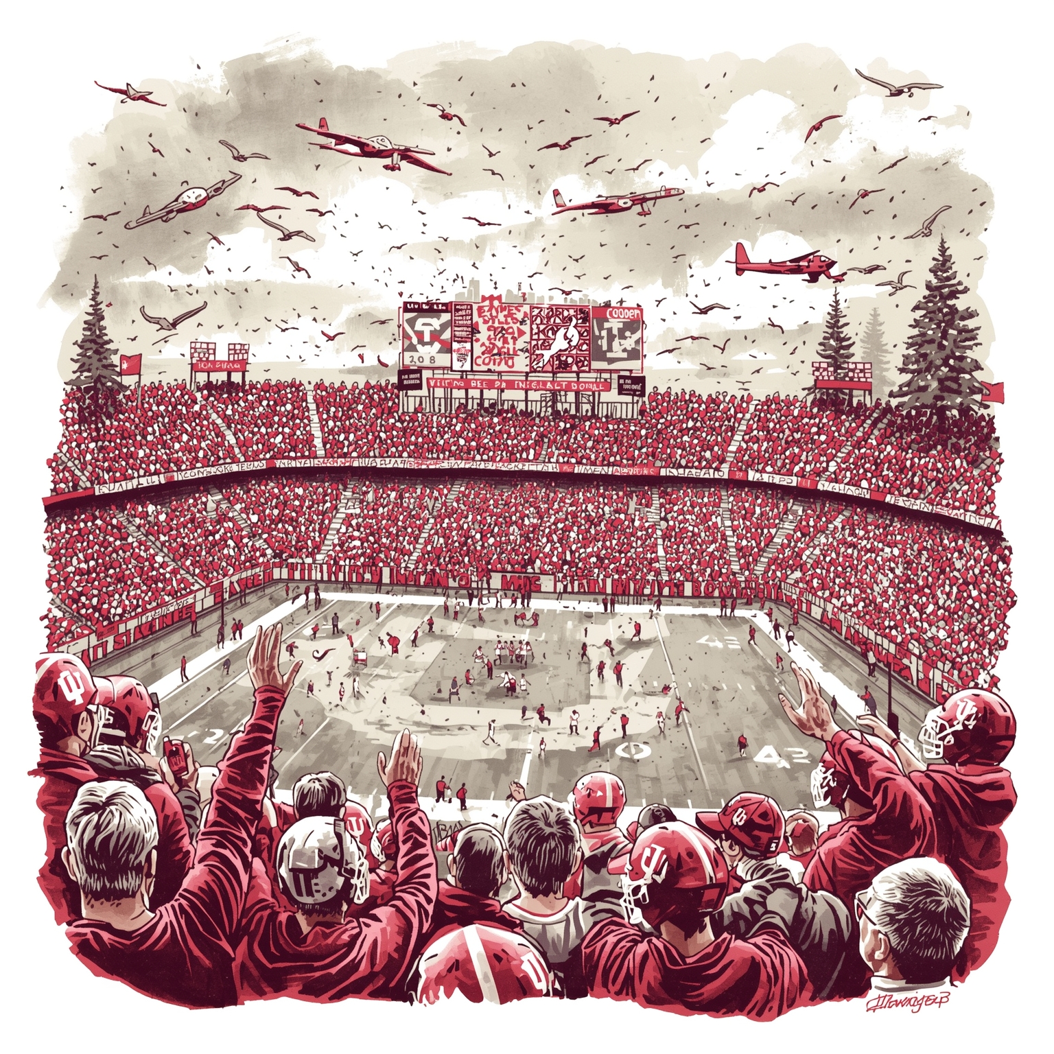 Indiana Football: Cooper Returns, Rainy Bowl & Coach Chat - painting of Indiana Hoosiers football venue