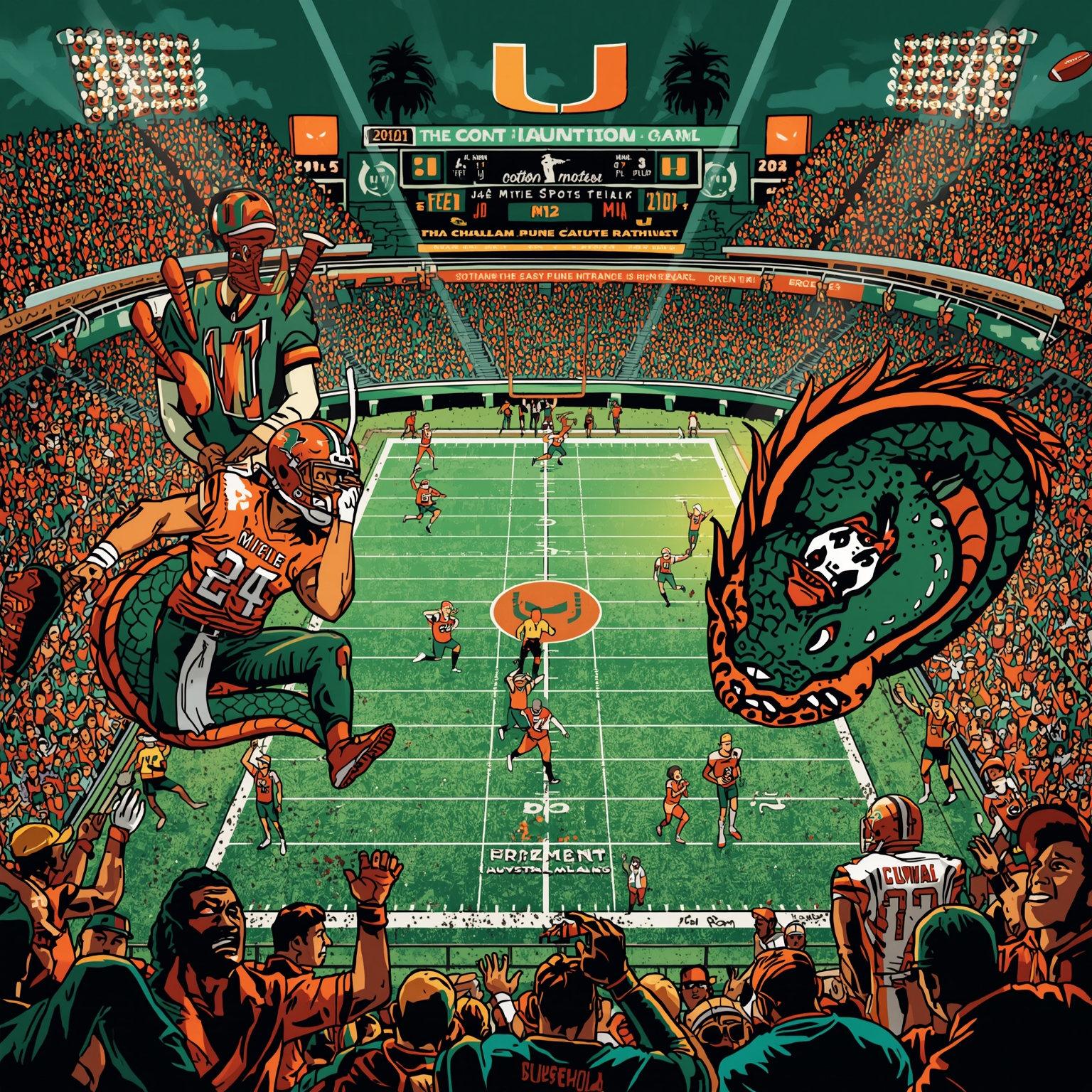 Cotton Bowl Countdown: Canes' Violence, Underdogs & Cristobal - painting of Miami Hurricanes football venue