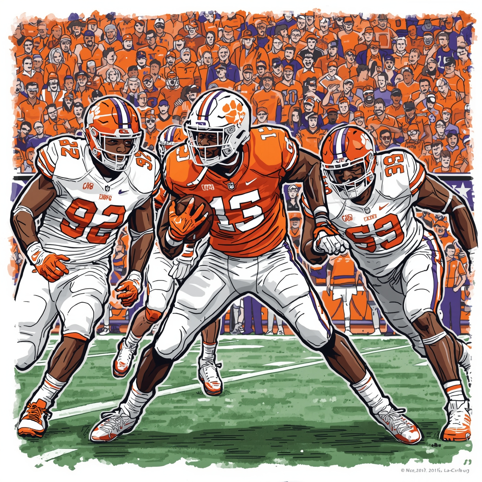 Clemson’s Young TE Rises as OC Search Heats Up - painting of Clemson Tigers football venue
