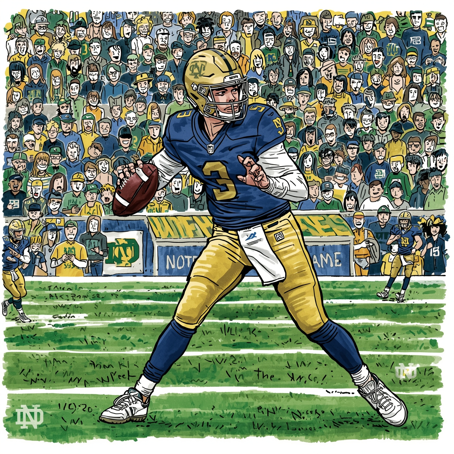 Notre Dame’s QB Drama and 2026 Revenge Tour - painting of Notre Dame Fighting Irish football venue